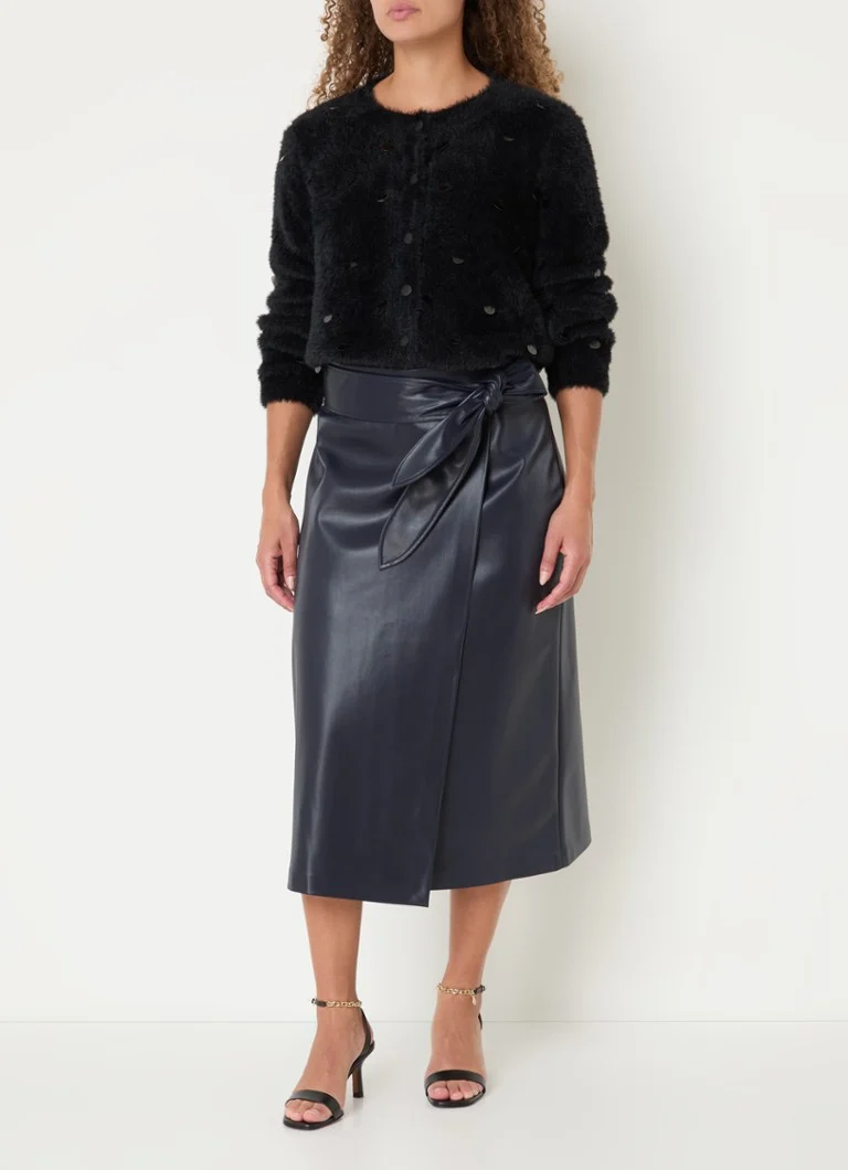 Expresso faux leather midi skirt with tie belt