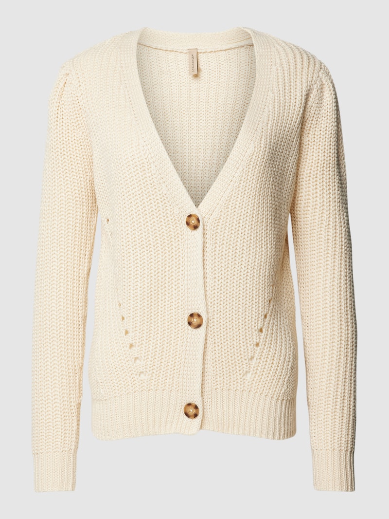 Cardigan mit V-Ausschnitt im unifarbenen Design Modell 'Remone' in offwhite