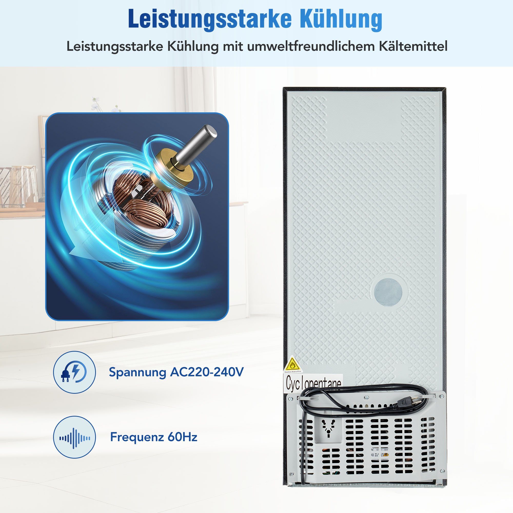 Merax Kühlschrank Kühl-/Gefrierkombination BCD-106W, 101.8 cm hoch, 42.5 cm breit, 106 Liter, LED-Beleuchtung, verstellebare Ablage und Füße