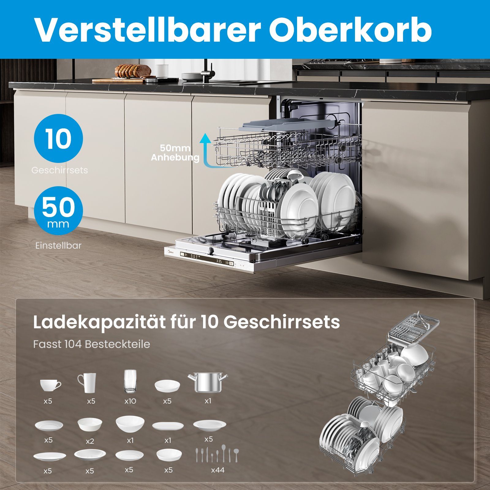 Midea vollintegrierbarer Geschirrspüler, SV 5.14K10C