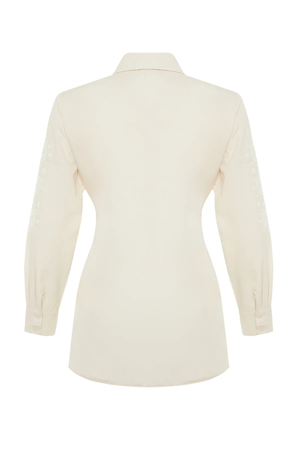 Trendyol Modest  Bedrucktes Baumwollhemd mit Gürtel und Steinärmeln und detailliertem Detail TCTSS24TG00038