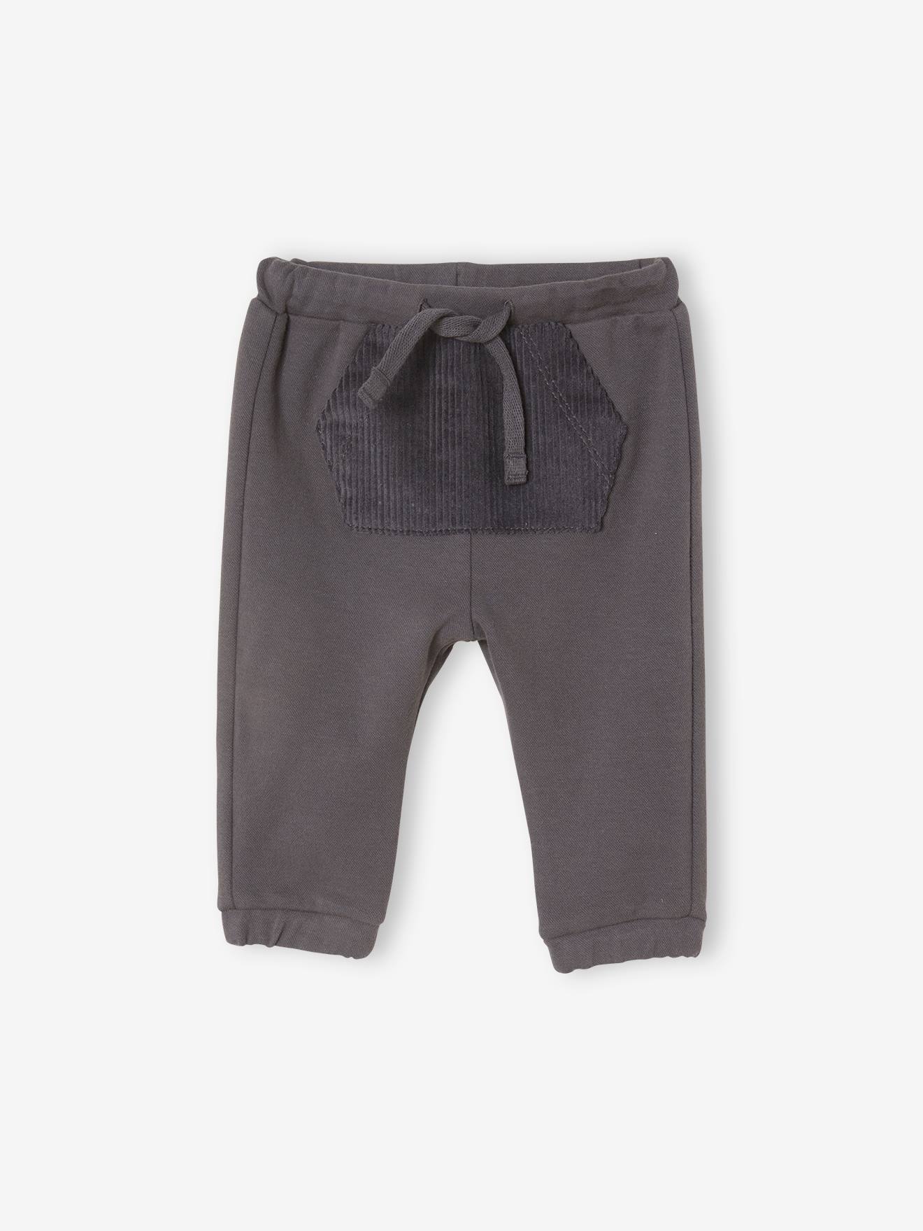 Pantalon en molleton bébé poche en velours anthracite