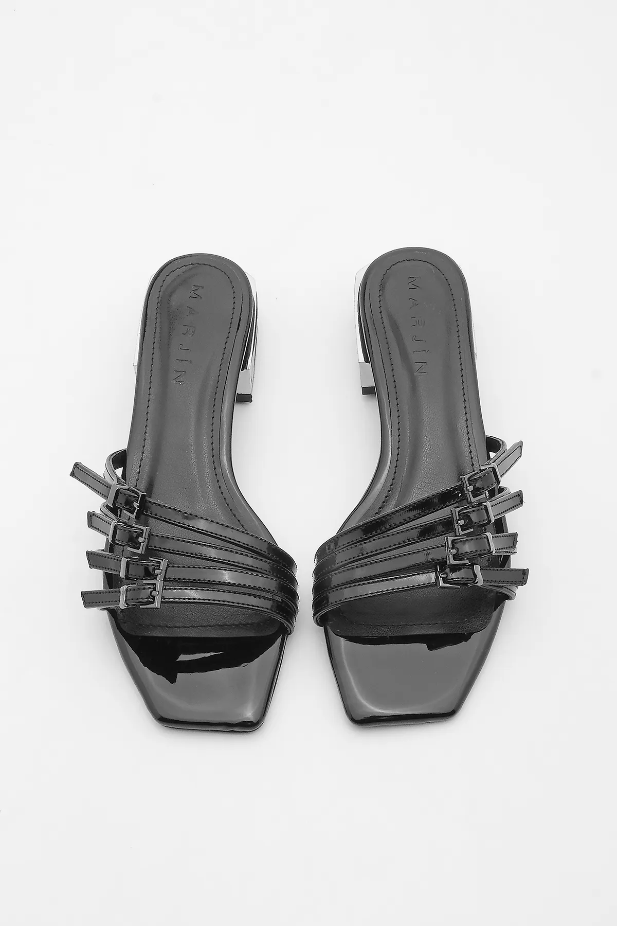 Marjin  Damen Hausschuhe mit stumpfer Spitze und Absatz Leykes Schwarz