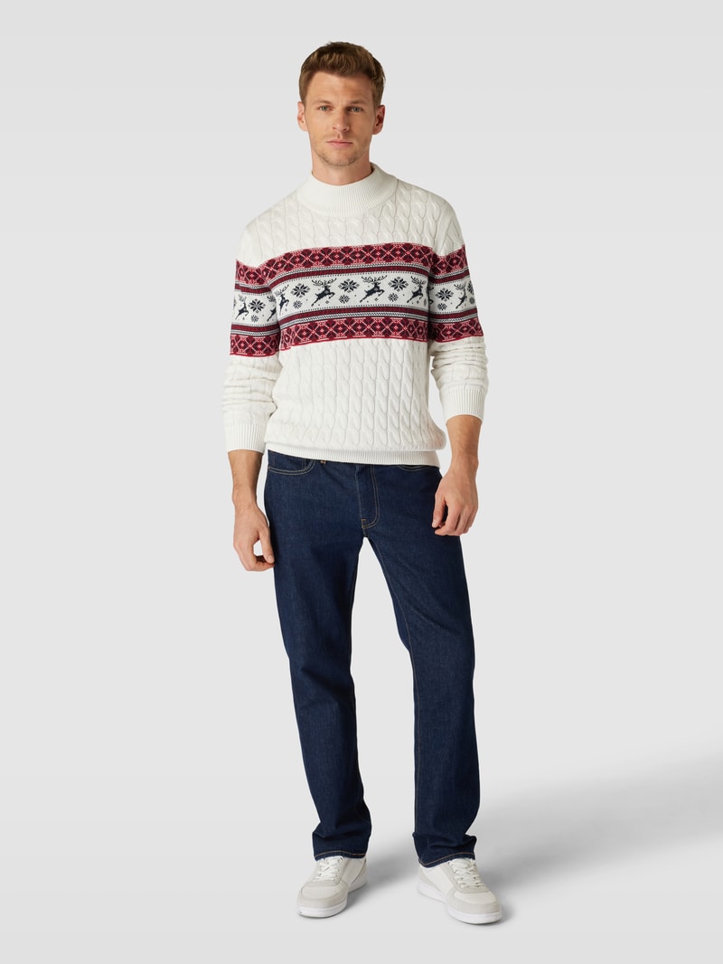Strickpullover mit Allover-Print in offwhite