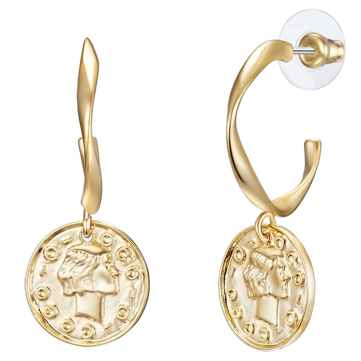 Ohrhänger Münze Metall-Legierung in Gelbgold