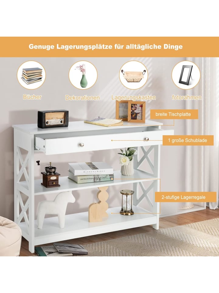 COSTWAY 3 Ebenen Konsolentisch in Weiß günstig kaufen onesize