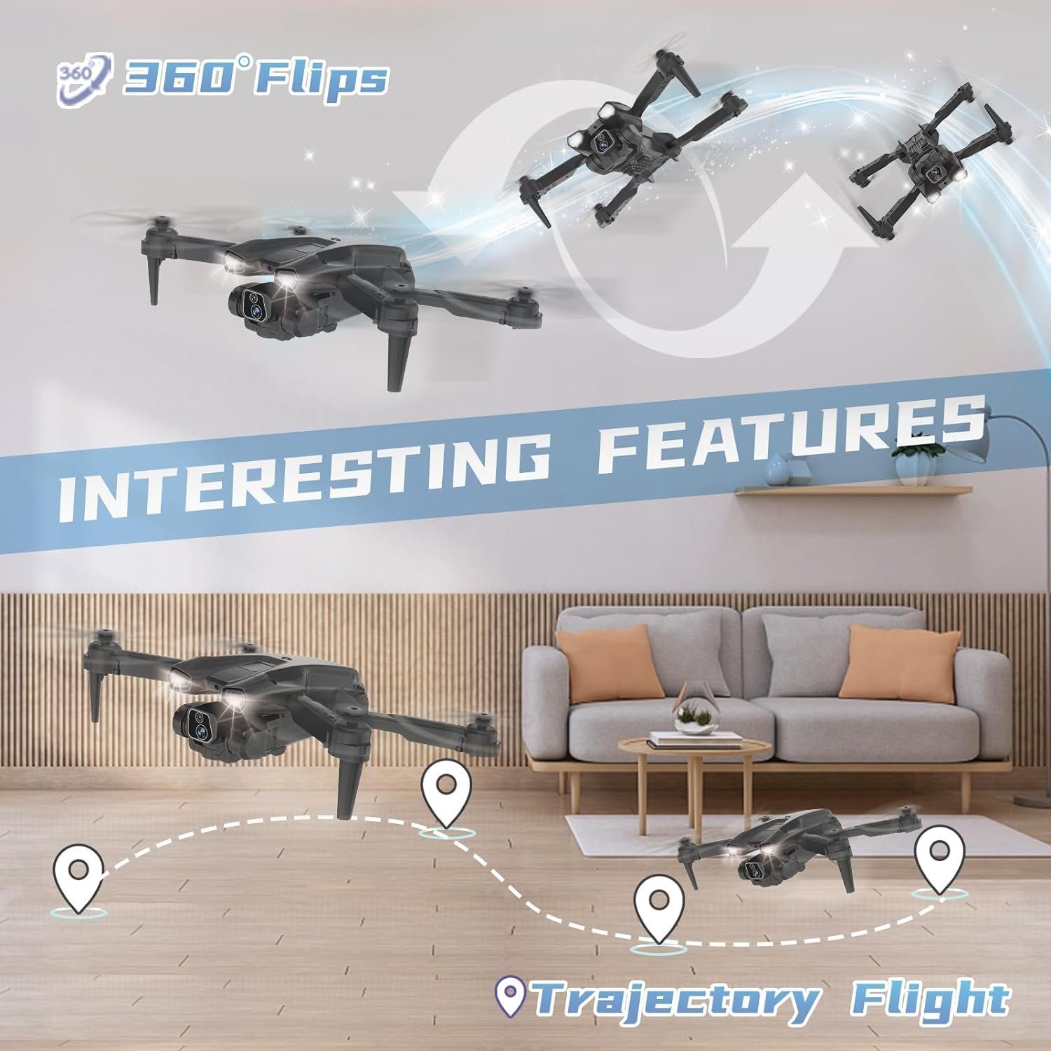 Morlyrctooy mit Kamera HD 2 Kameras Drohne für Kinder 135° Elektrisch Einstellbar Drohne (1080P, Mit RC FPV WIFI Faltbar Quadcopter Spielzeug Flugzeuge Geschenke)