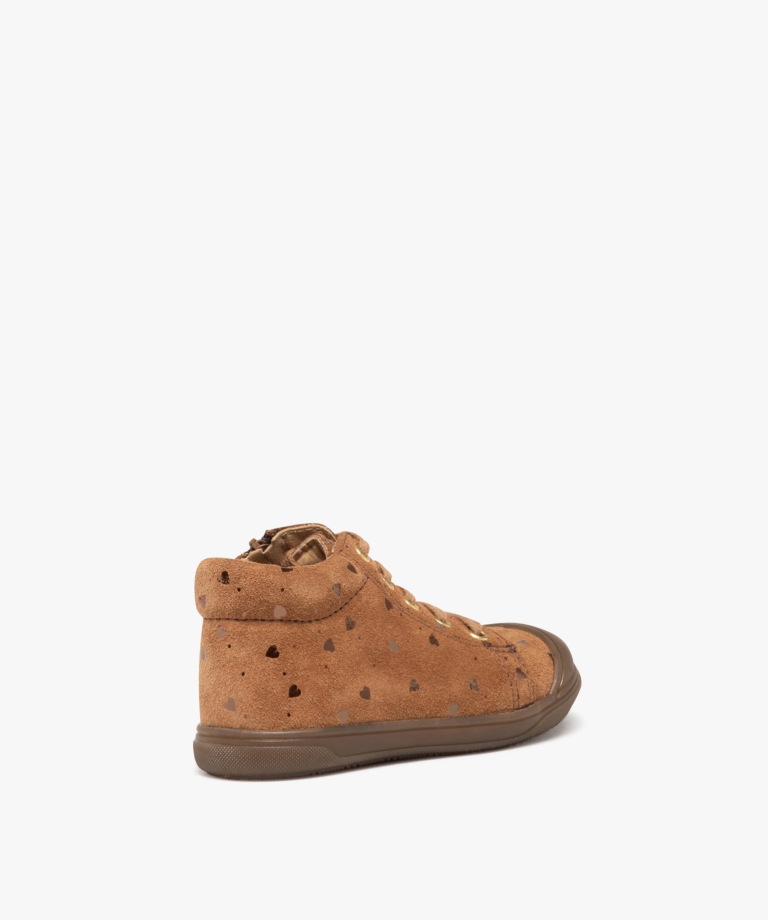 Baskets bébé fille mid-cut en cuir et à petits coeurs - NA! camel | GEMO