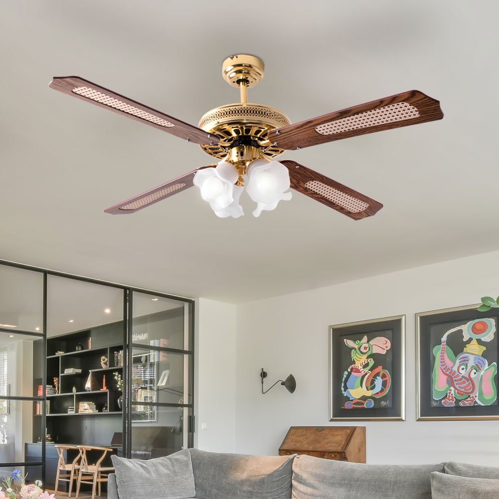 V-TAC Deckenventilator, Decken Ventilator Kühler Zugschalter Glas Leuchte Anti Mücken 3-Stufen