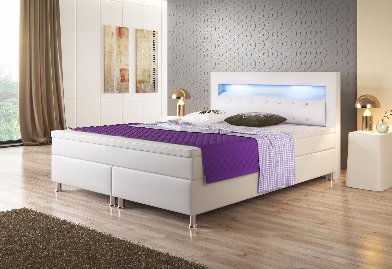 IHG Boxspringbett Monaco 180x200 cm Kunstleder Weiss