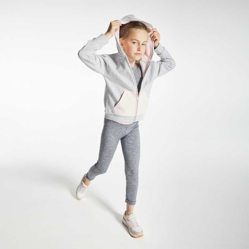 Sweat-shirt à capuche bicolore gris fille