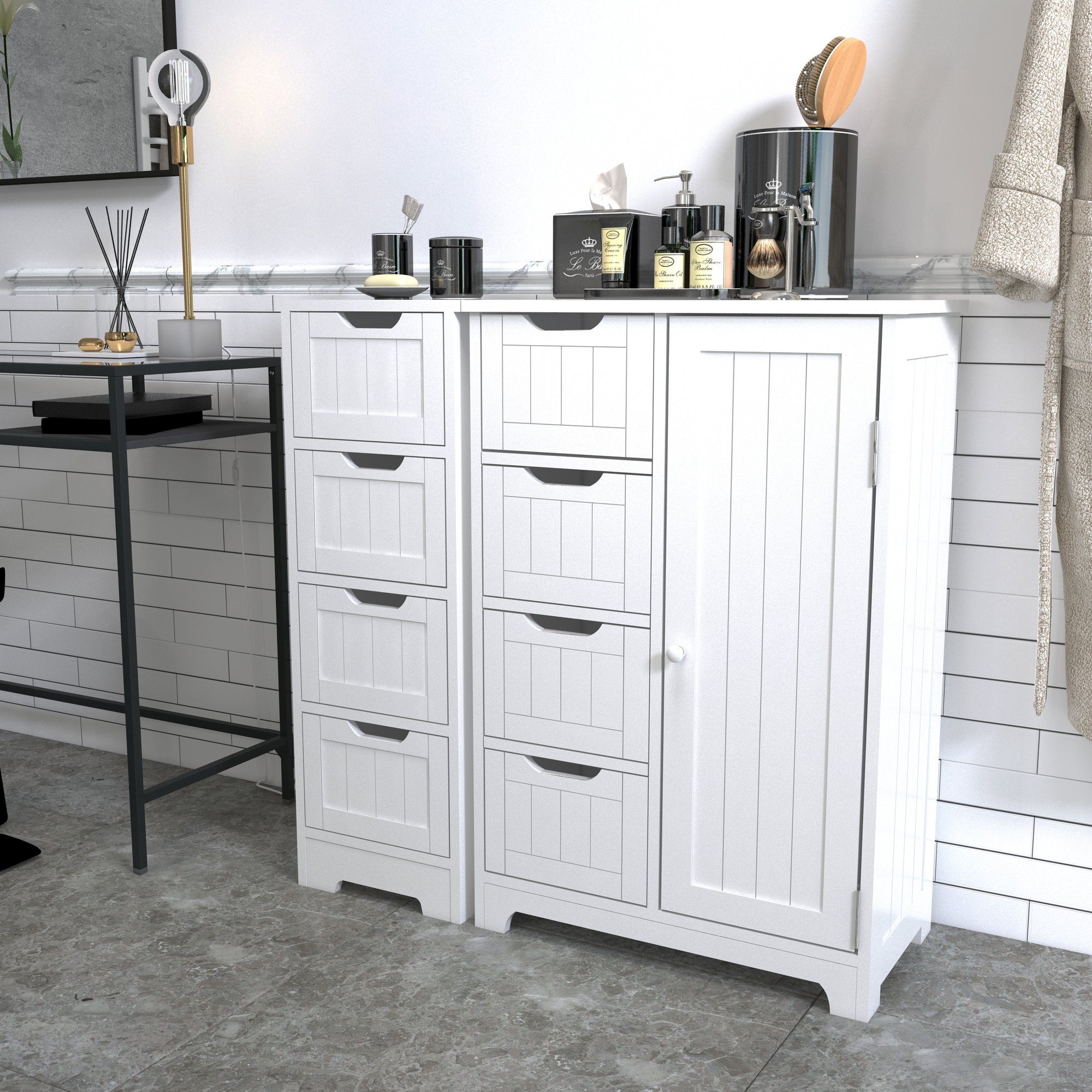 Mondeer Badkommode Badezimmerschrank, Kommode aus Holz, Sideboard mit Stauraum, Modern, Weiß
