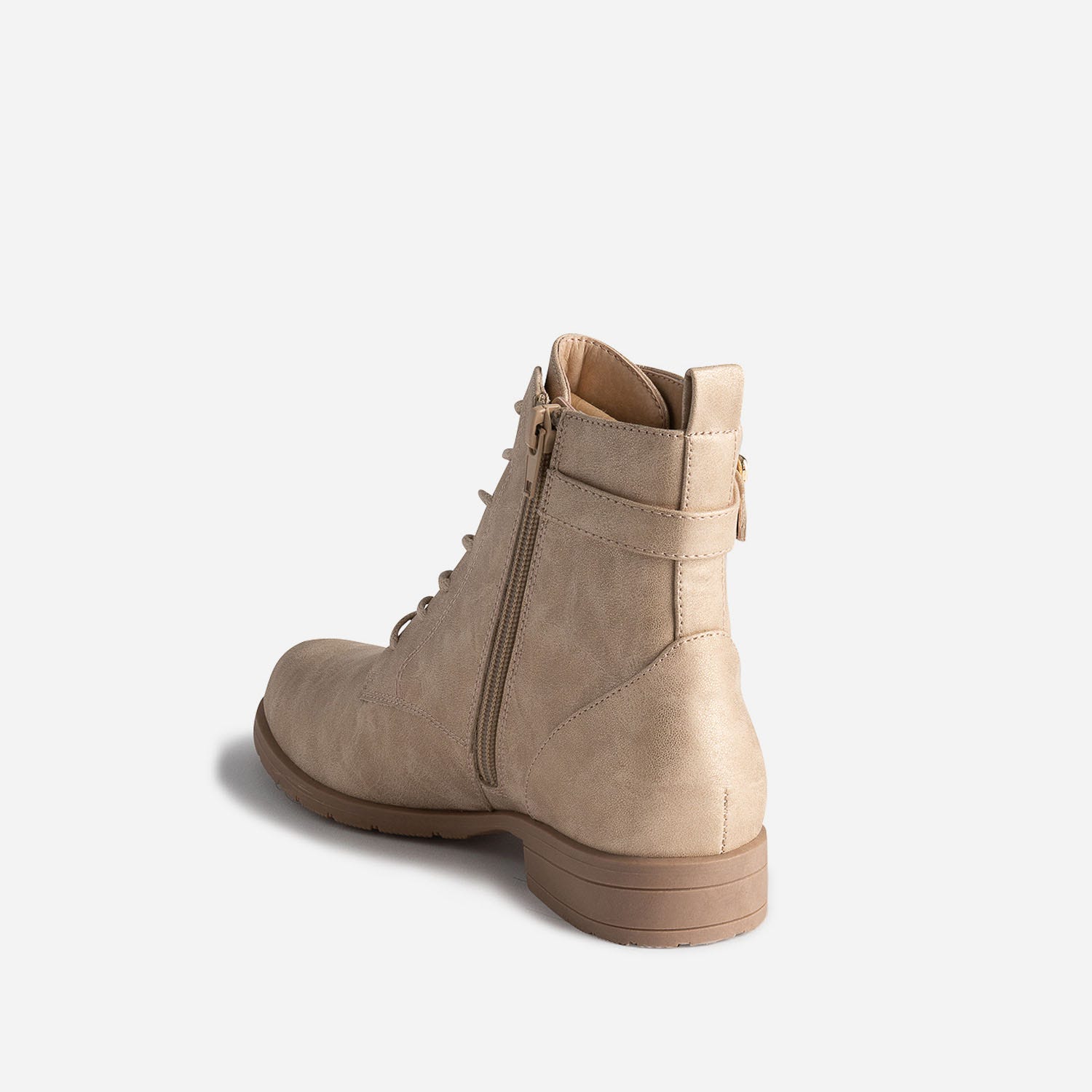 Bottine beige doré à lacets et bride