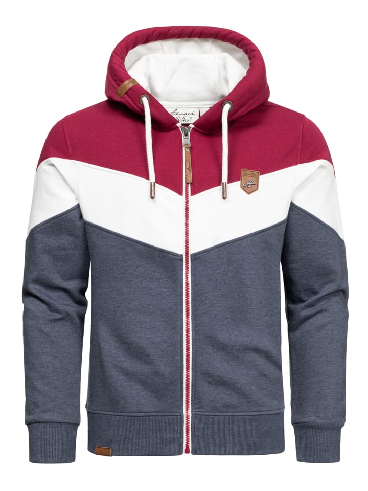 Amaci&Sons Sweatjacke im Block-Design ARDMORE in Bordeaux/Weiß/Blau günstig kaufen