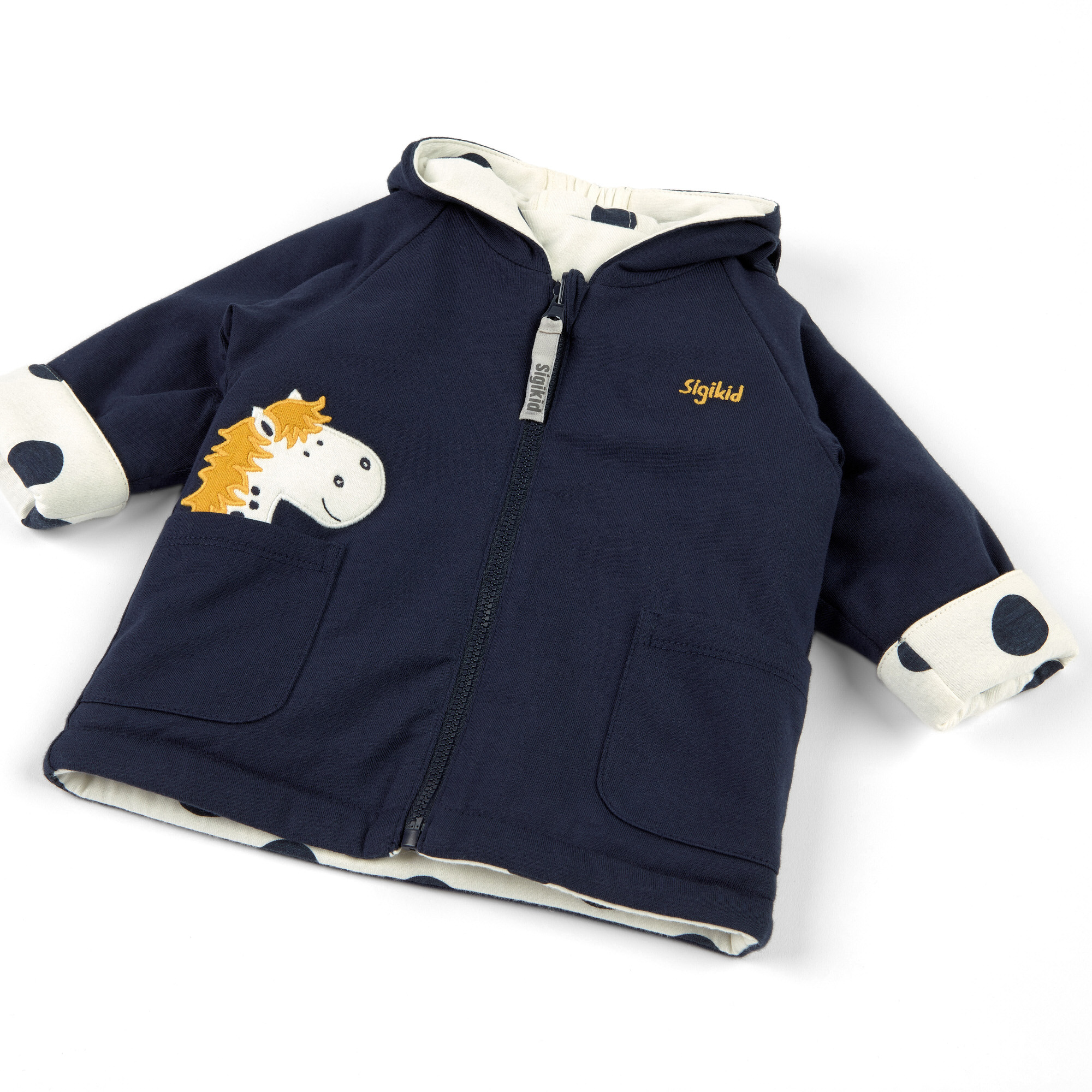 Wattierte Baby Wendejacke Tupfen Pony, dunkelblau oder w