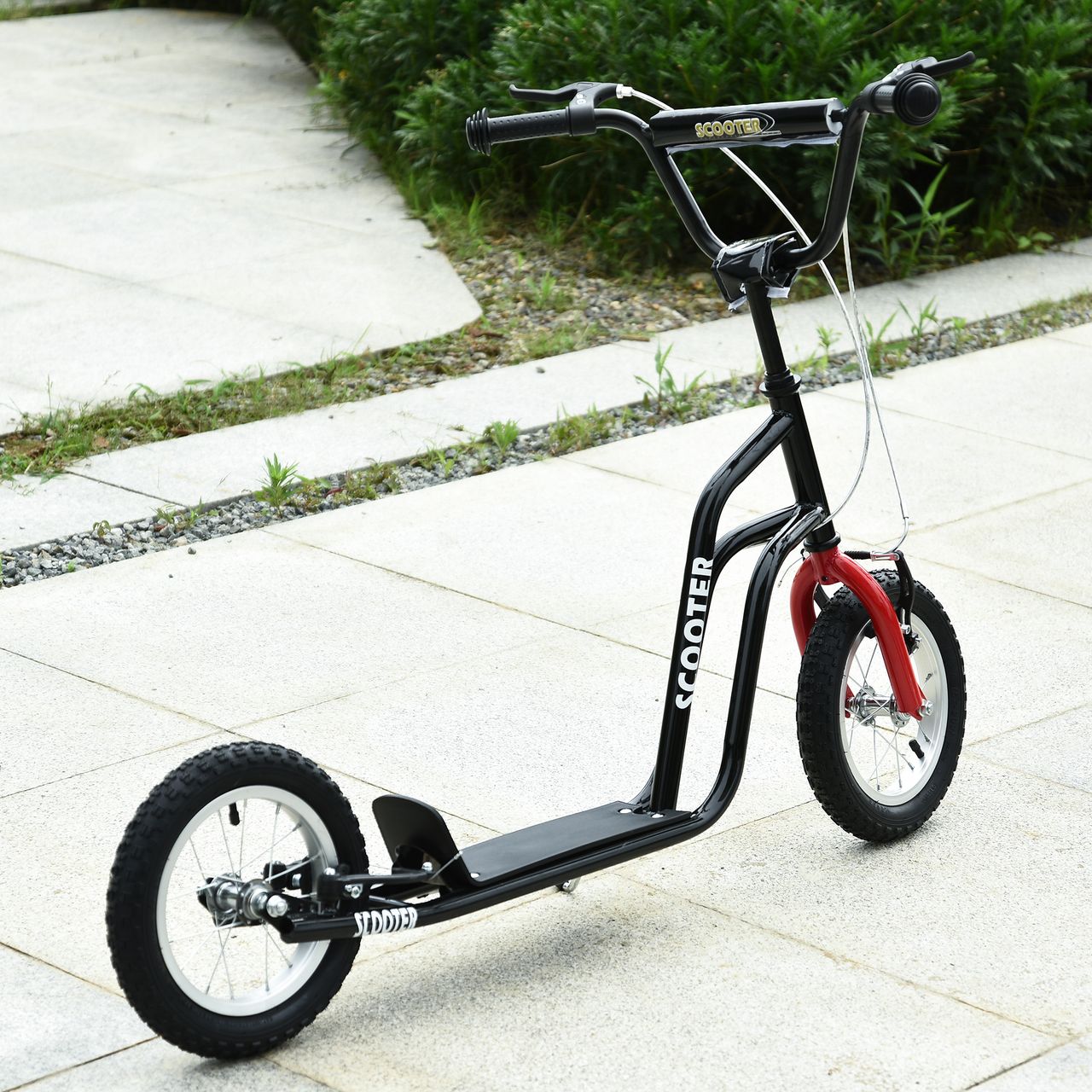HOMCOM Kinderroller Lenker Verstellbar Scooter Tretroller Cityroller Kinder Roller Kickboard mit Luftreifen 12 Zoll ab 5 Jahre Schwarz 120 x 58 x 75-80 cm