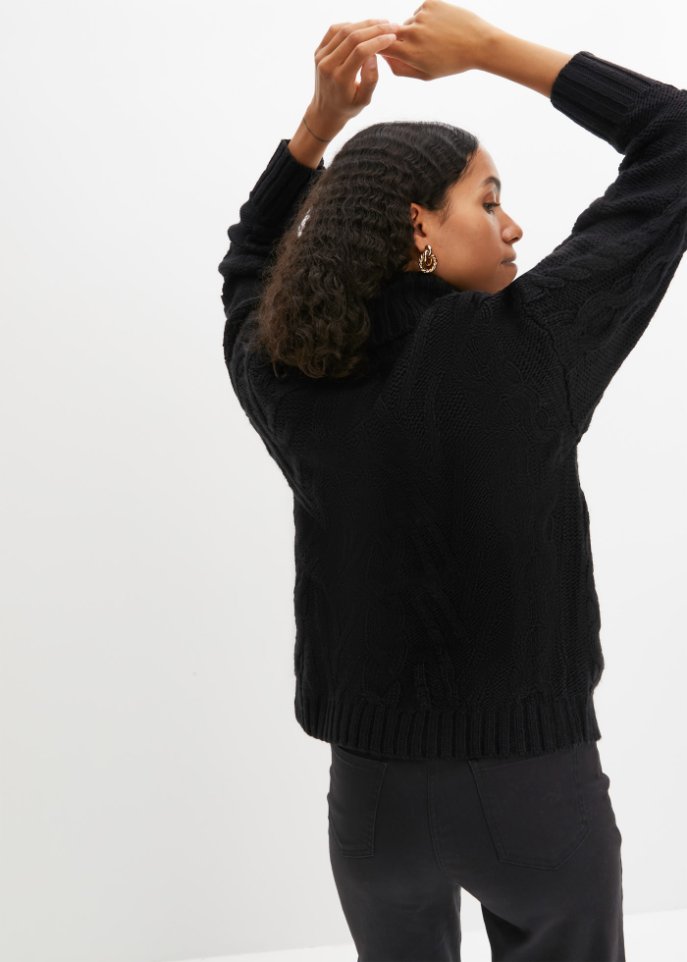 Rollkragen-Pullover mit Zopfmuster