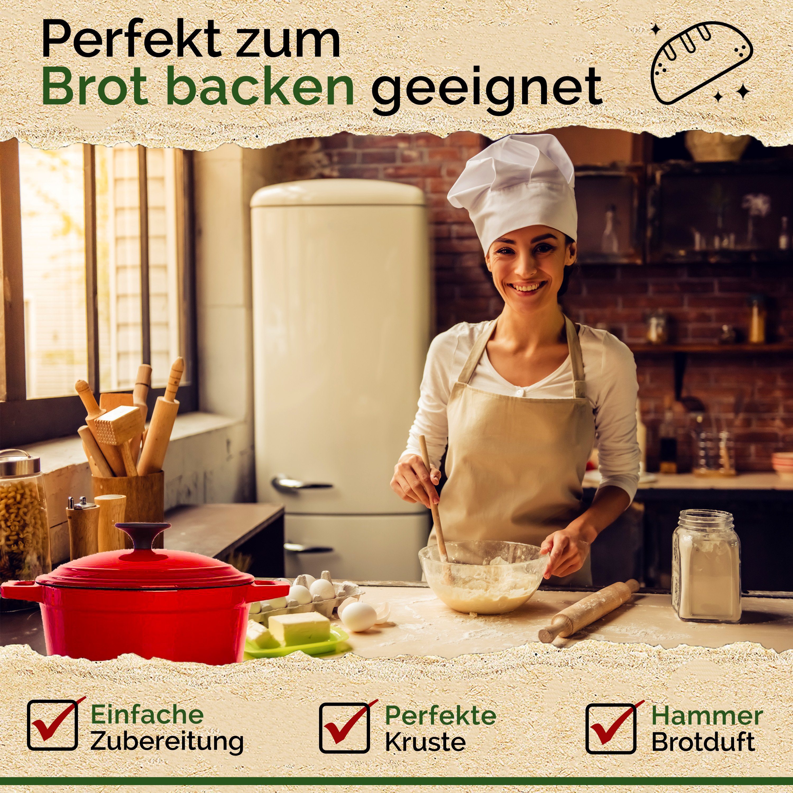 Funkenflug Bräter Gusseisen Topf Brot backen 4,7 Liter [Induktionsgeeignet], Emaille, Gusseisentopf, Brotbacktopf (für einzigartigen Brotgenuss - auch als Schmortopf einsetzbar - Gusseisen Emaille Topf - Bräter gusseisen, inkl. Rezeptbuch), Induktion