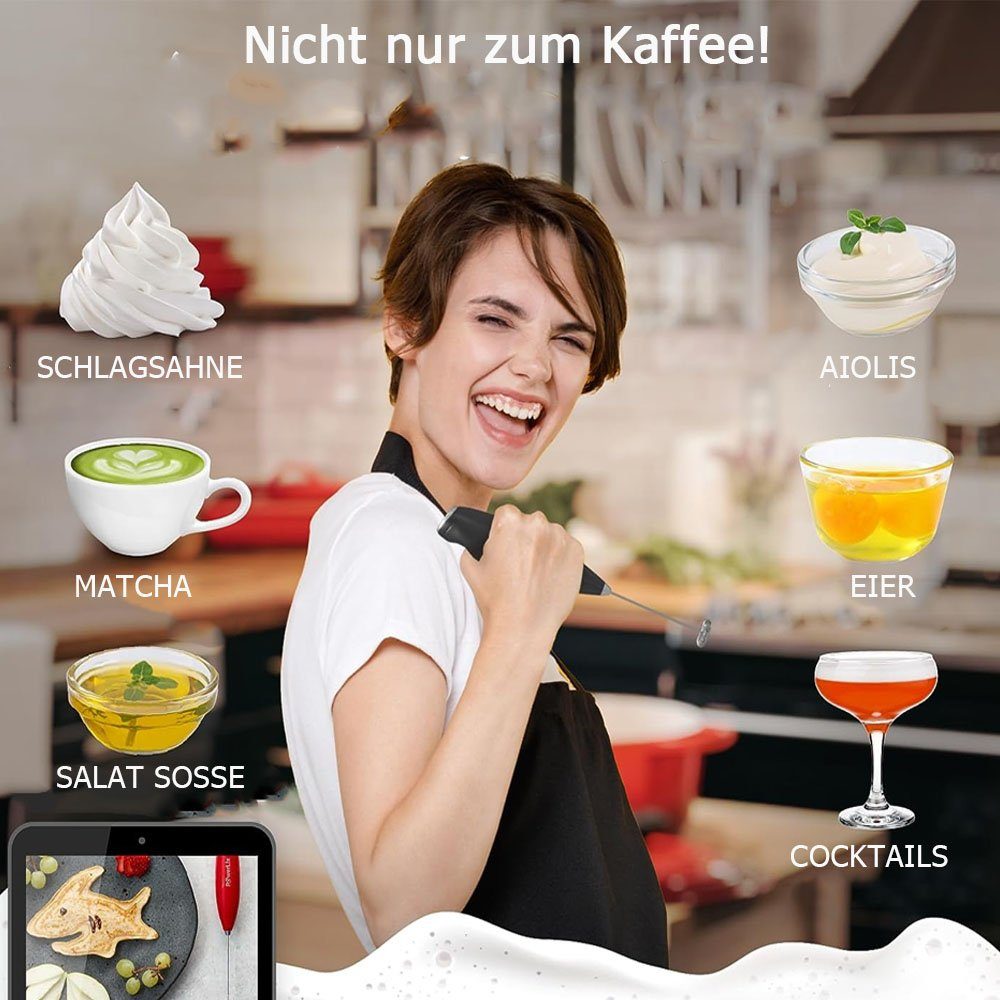 Sarfly Milchaufschäumer Milchaufschäumer Stab,Milchschäumer Elektrisch - mit Edelstahlständer, 15-20s,14500 rpm Batteriebetriebener Milk Frother