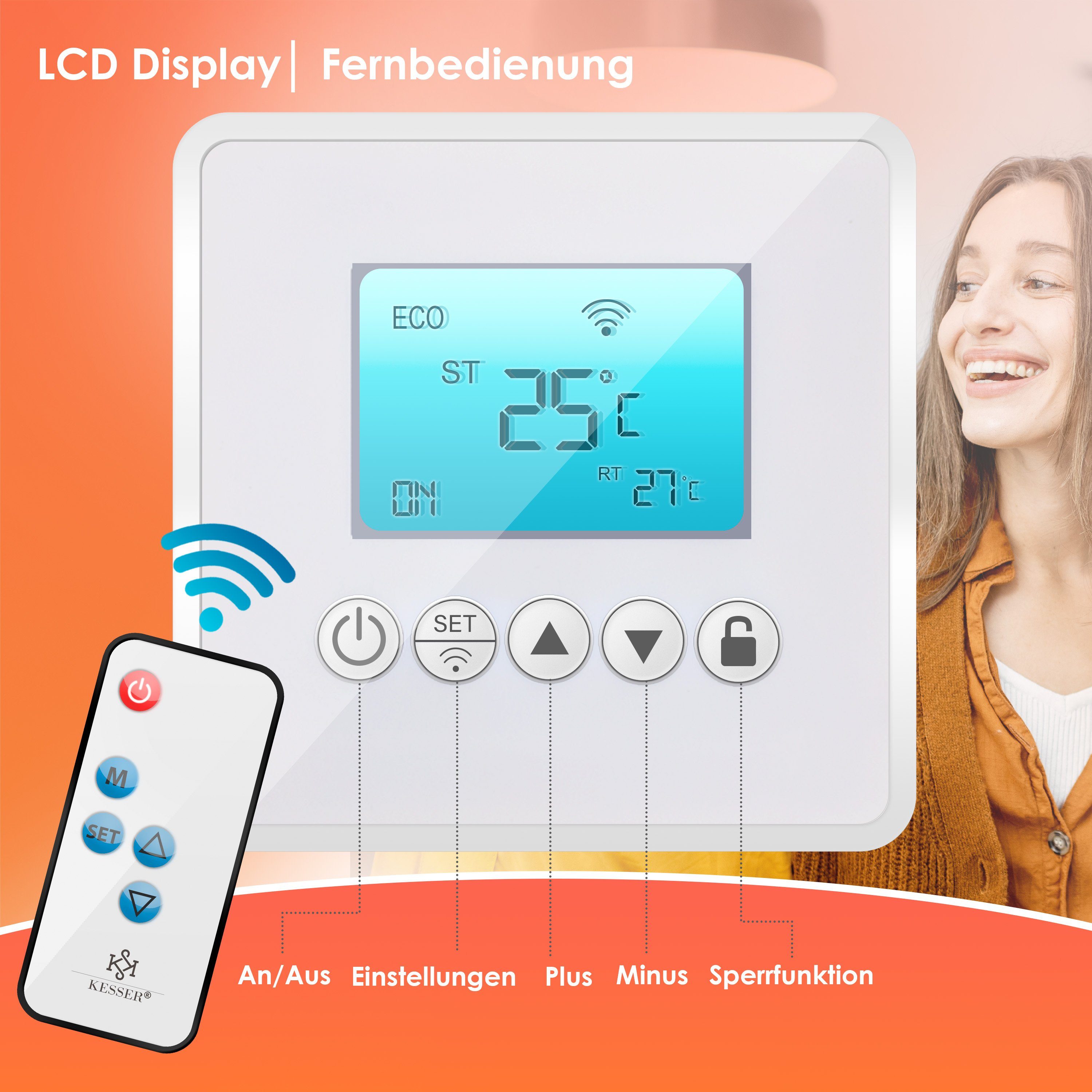 KESSER Infrarotheizung, Infrarotheizung 425-550 Watt mit Fernbedienung LCD-Display