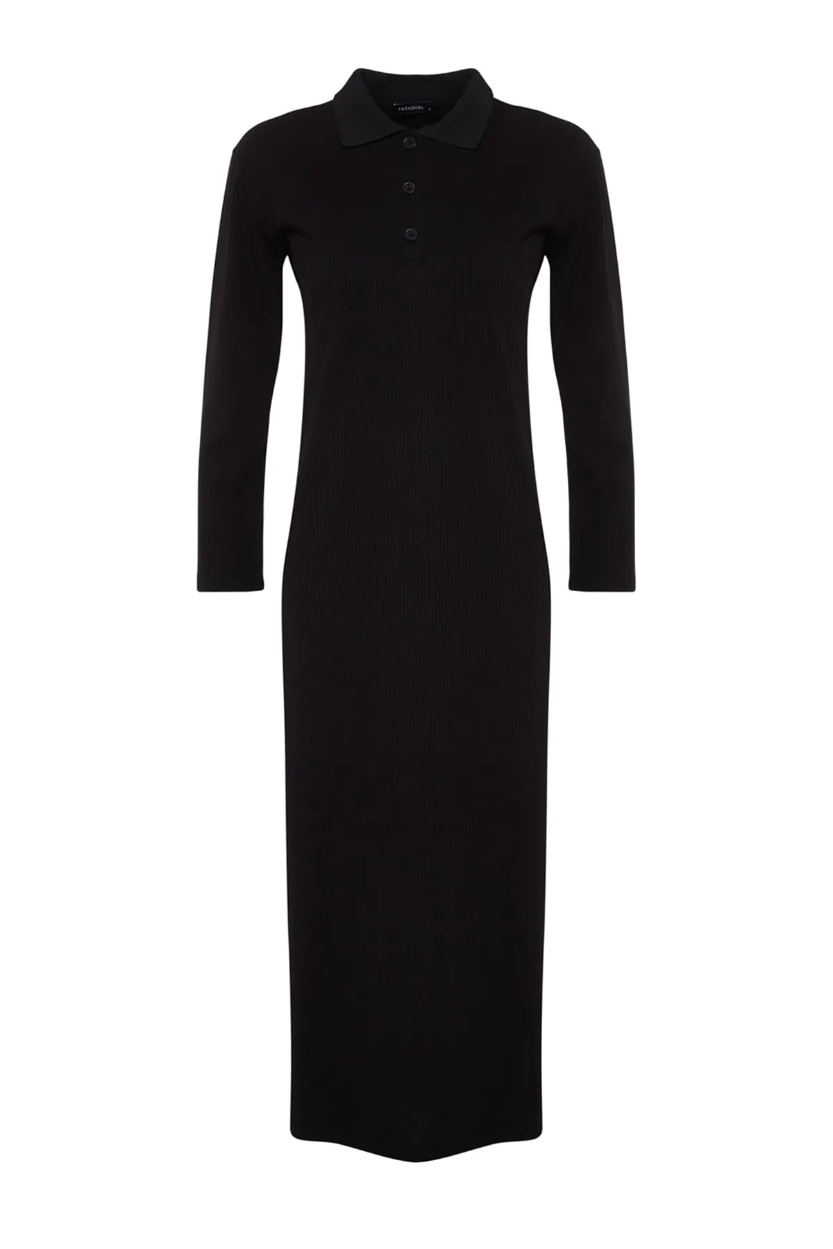 Trendyol Modest  Schwarzes geripptes Strickkleid mit Polokragen TCTSS23EB00246