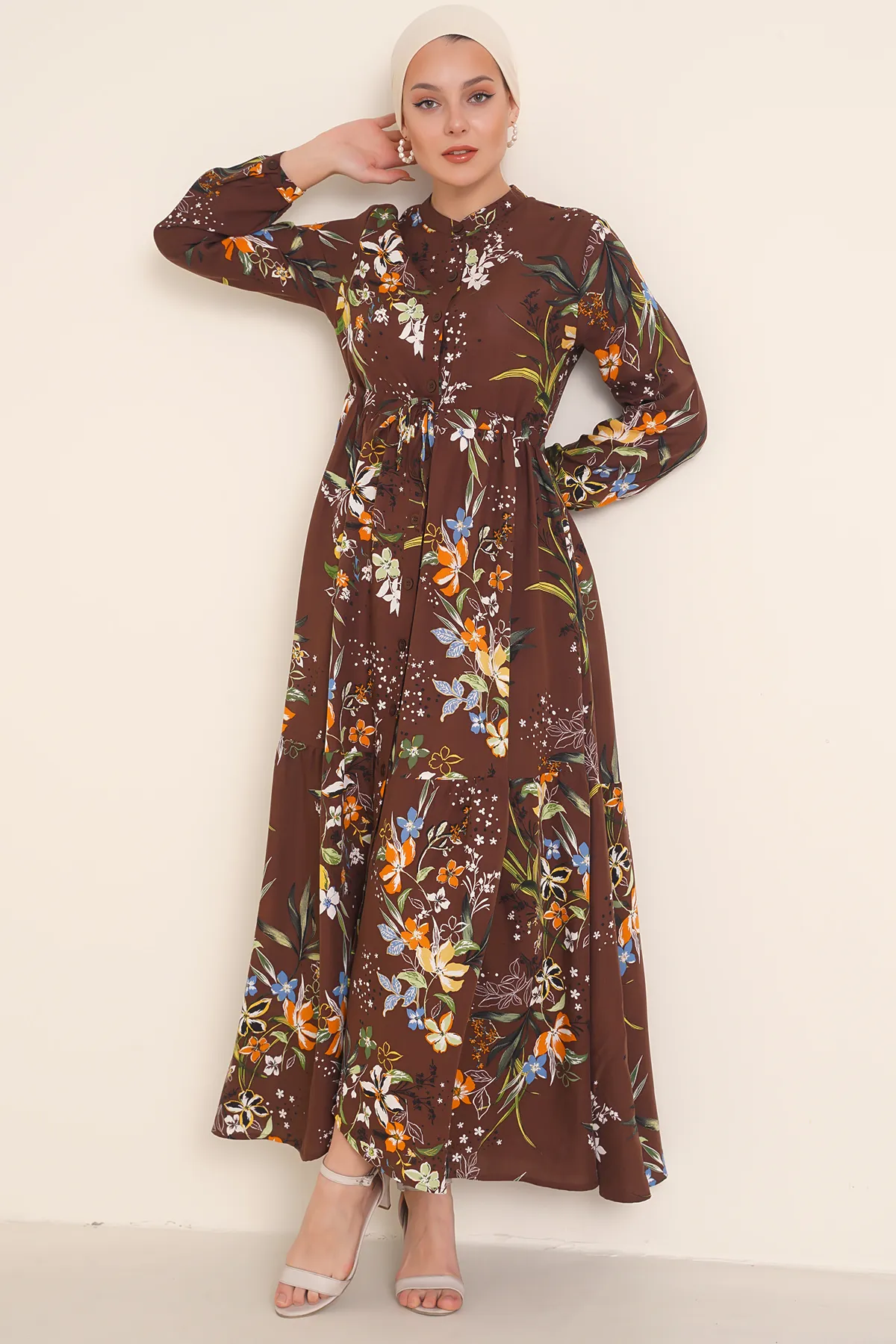Bigdart  2144 Hijab-Kleid mit Richterkragen – Braun