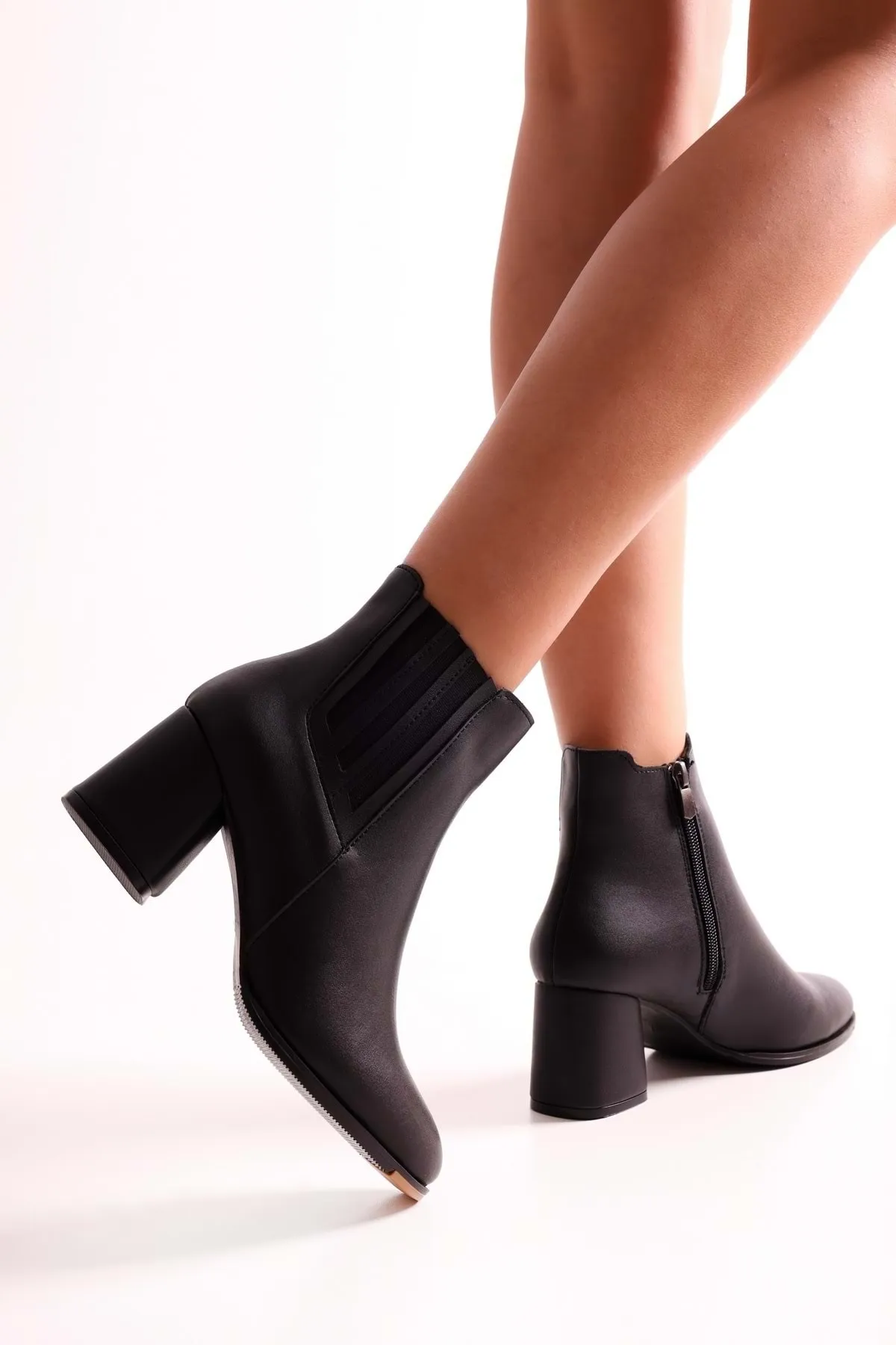 Shoeberry  Damen-Stiefel Misty Black Skin mit Absatz Black Skin