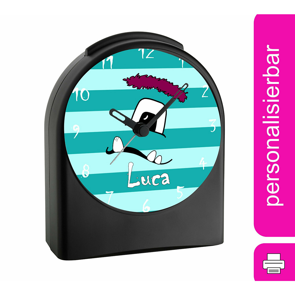 Kinder Funkwecker personalisiert mit Namen Monster Atom-/Funkuhr, 12-Stunden-Anzeigeformat, Schlummerfunktion, Nachtlicht, Geräuschlos/Ohne Ticken