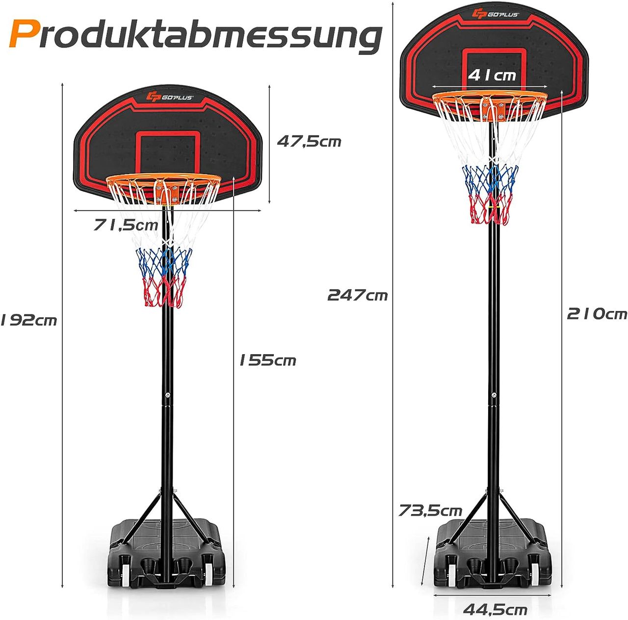 Costway Basketballständer 155-210cm höhenverstellbar