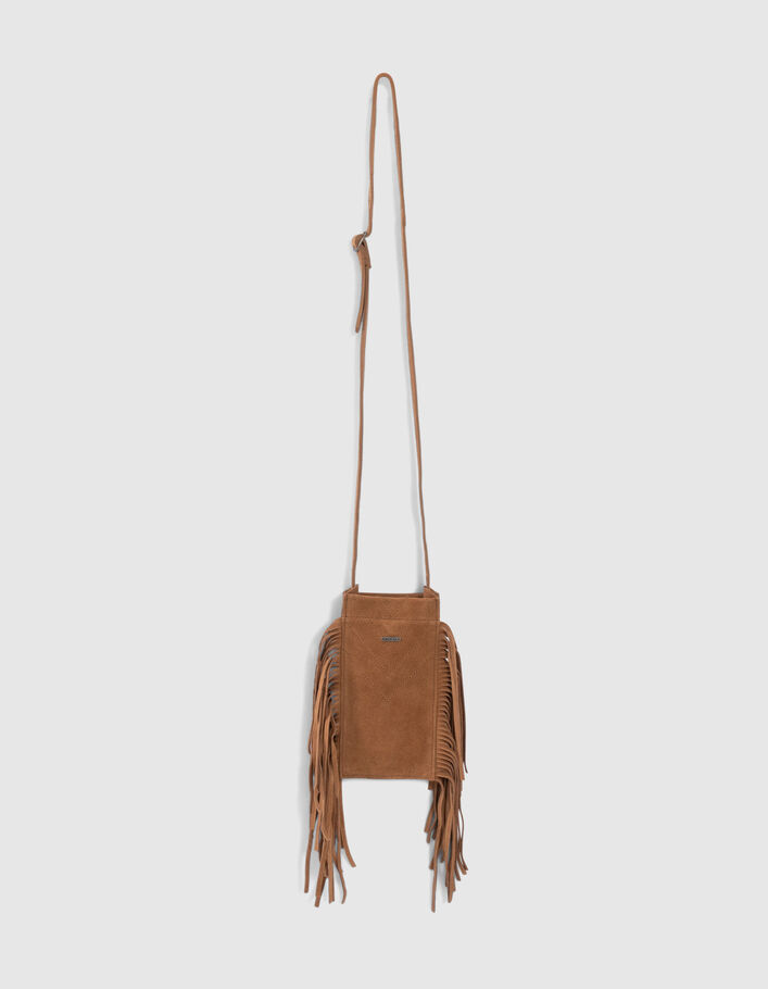 Sac pour smartphone camel à franges fille