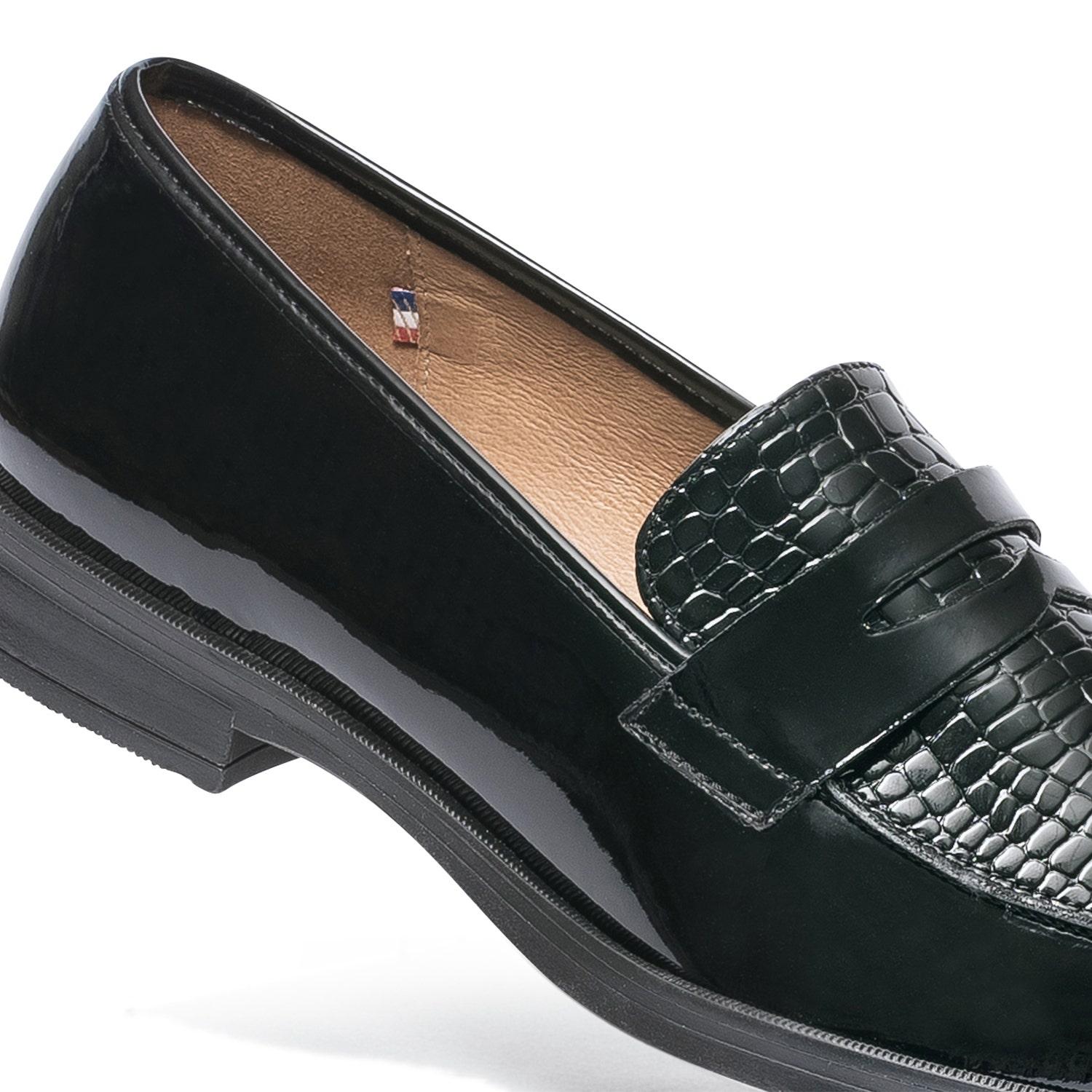 Mocassin ERAM FLEX noir en cuir verni embossé