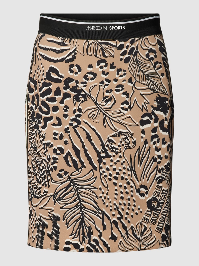Knielanger Rock mit Allover-Motiv-Print in camel