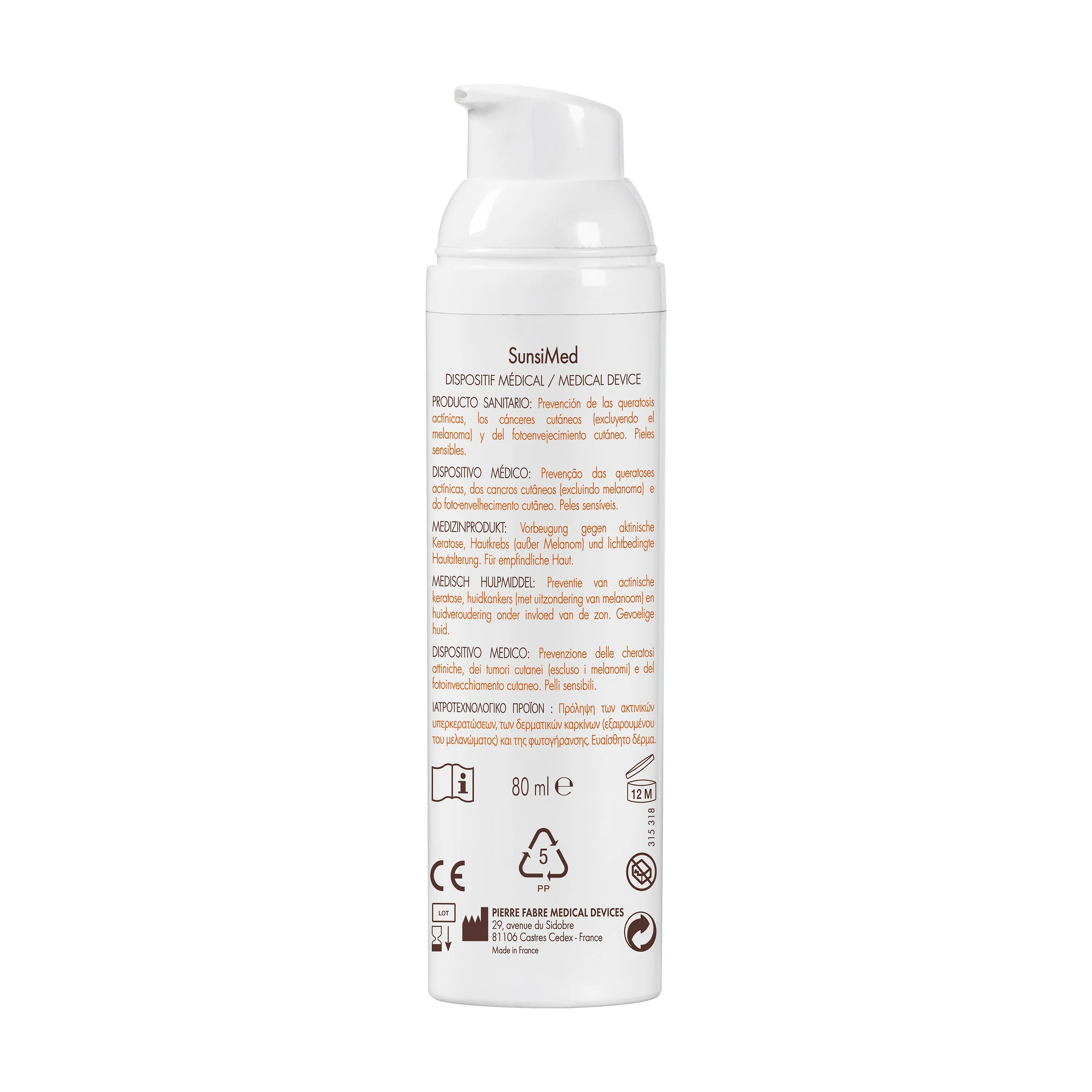 Dispositivo médico SunsiMed para el cuidado solar: protector solar facial de alta protección.