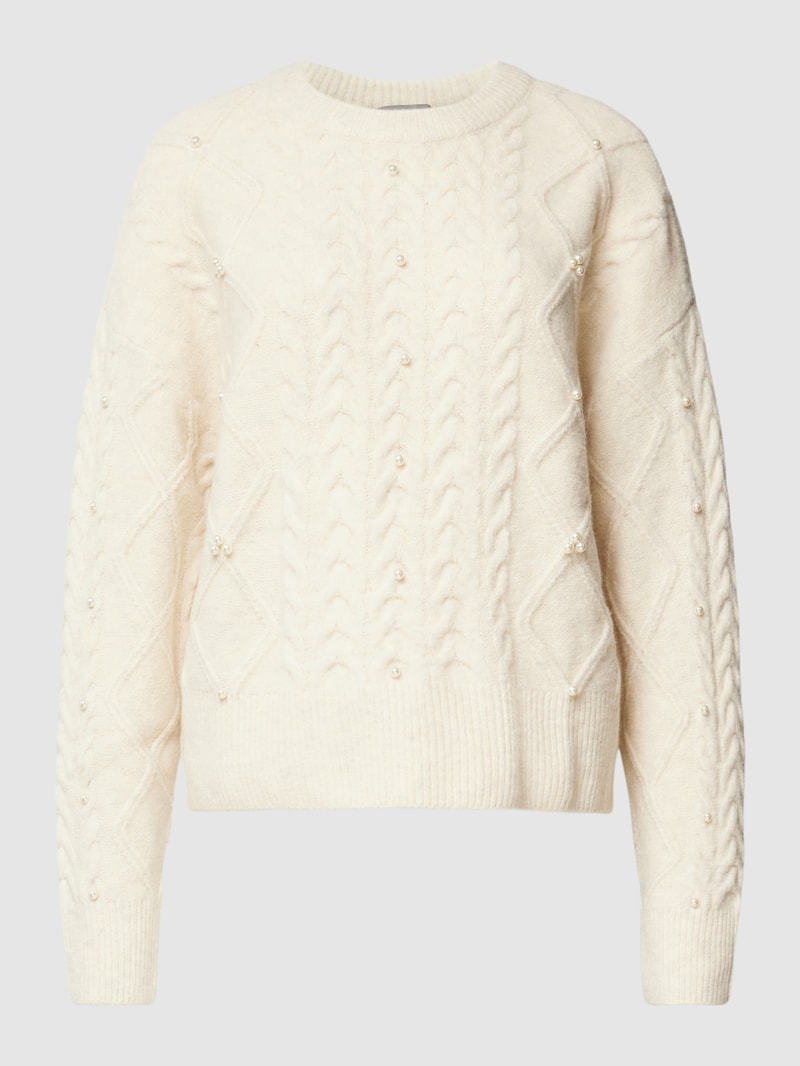 Strickpullover mit Zopfmuster in ecru