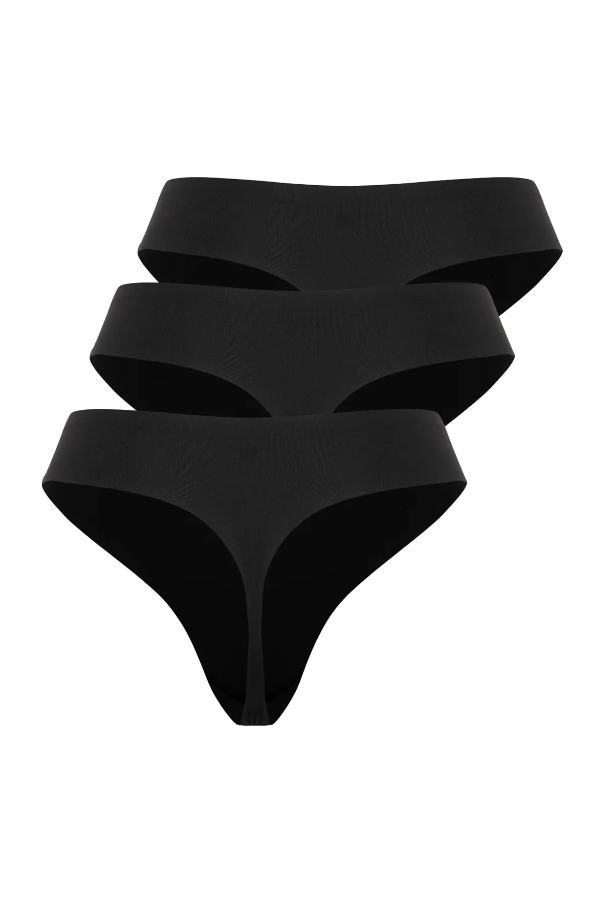 Trendyol Collection  Hochwertiges schwarzes 3-teiliges, an der Taille haftendes, detailliertes, nicht abfärbendes, lasergeschnittenes Tanga-Strickhöschen THMSS24KU00022