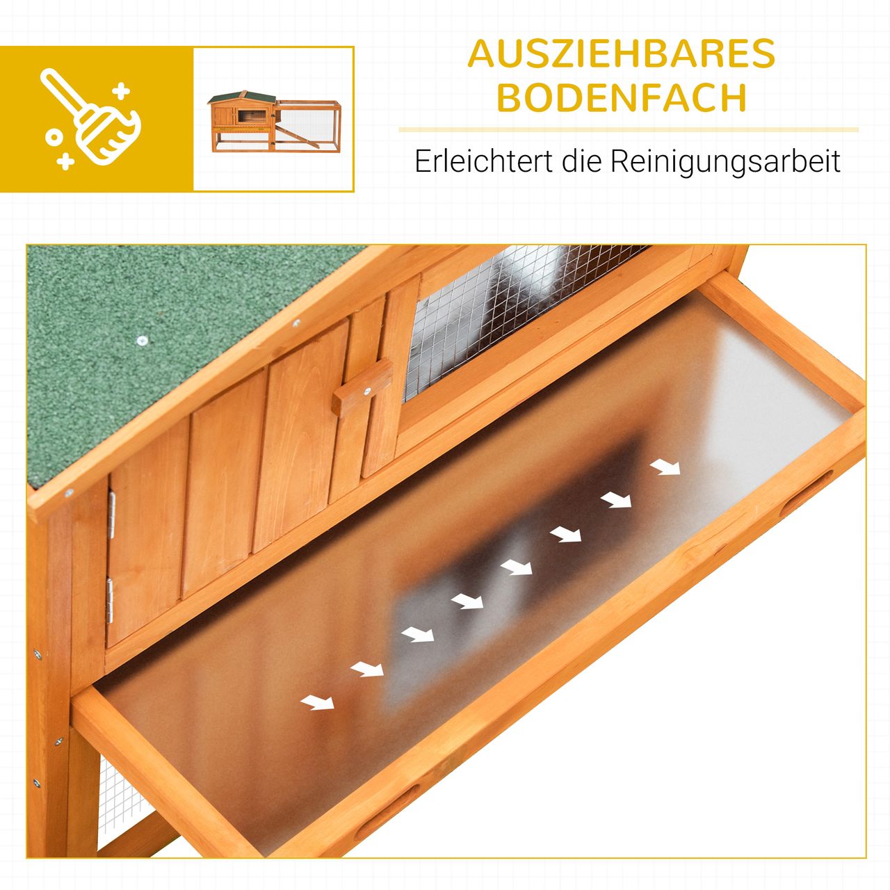 PawHut Kleintierstall Tannenholz Kleintierhaus mit Asphaltdach Kleintierkäfig mit Bodenwanne und Rampe Gehege Outdoor Indoor Orange 156 x 58 x 68 cm