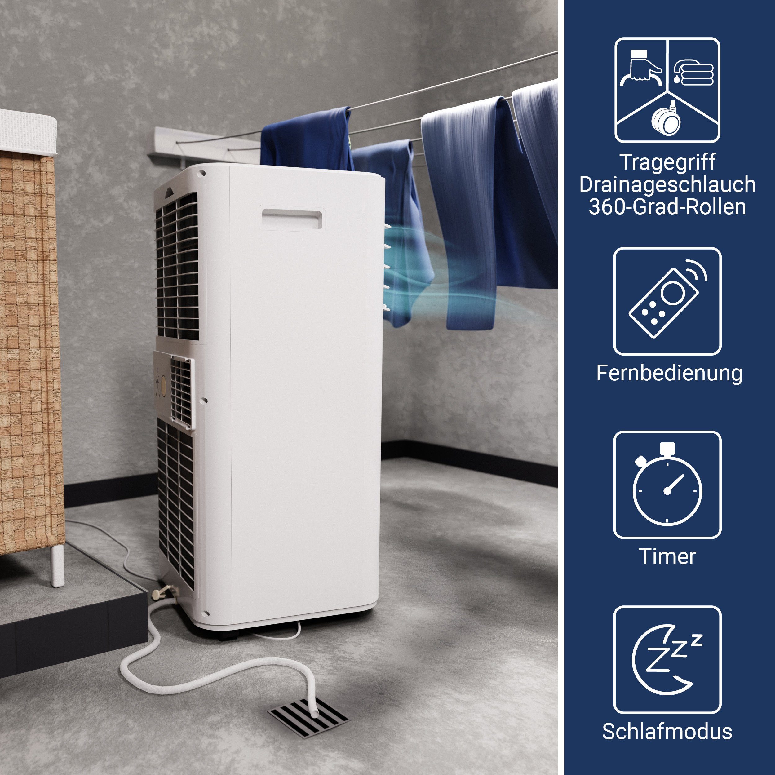 Suntec Wellness Luftentfeuchter Move 7000, für 60 m³ Räume, Entfeuchtung 24,00 l/Tag, Kombigerät aus Entfeuchter + Kühler, 2050 W, Max. 380 m³/h Luftstrom