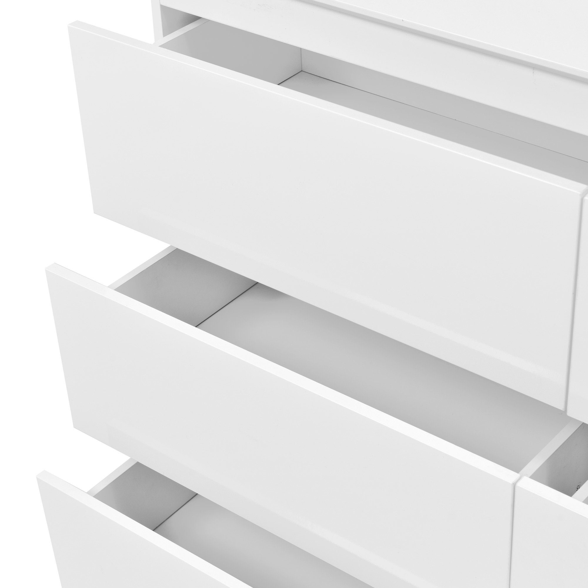 WISHDOR Sideboard Kommode (130CM HochglanzKommode Weiß -B130/T40 /H88cm, Kommode mit 6 Schubladen und LED-Spiegel 60cm), Highboard Weiss Sideboard,für Schlafzimmer & alle Wohnräume