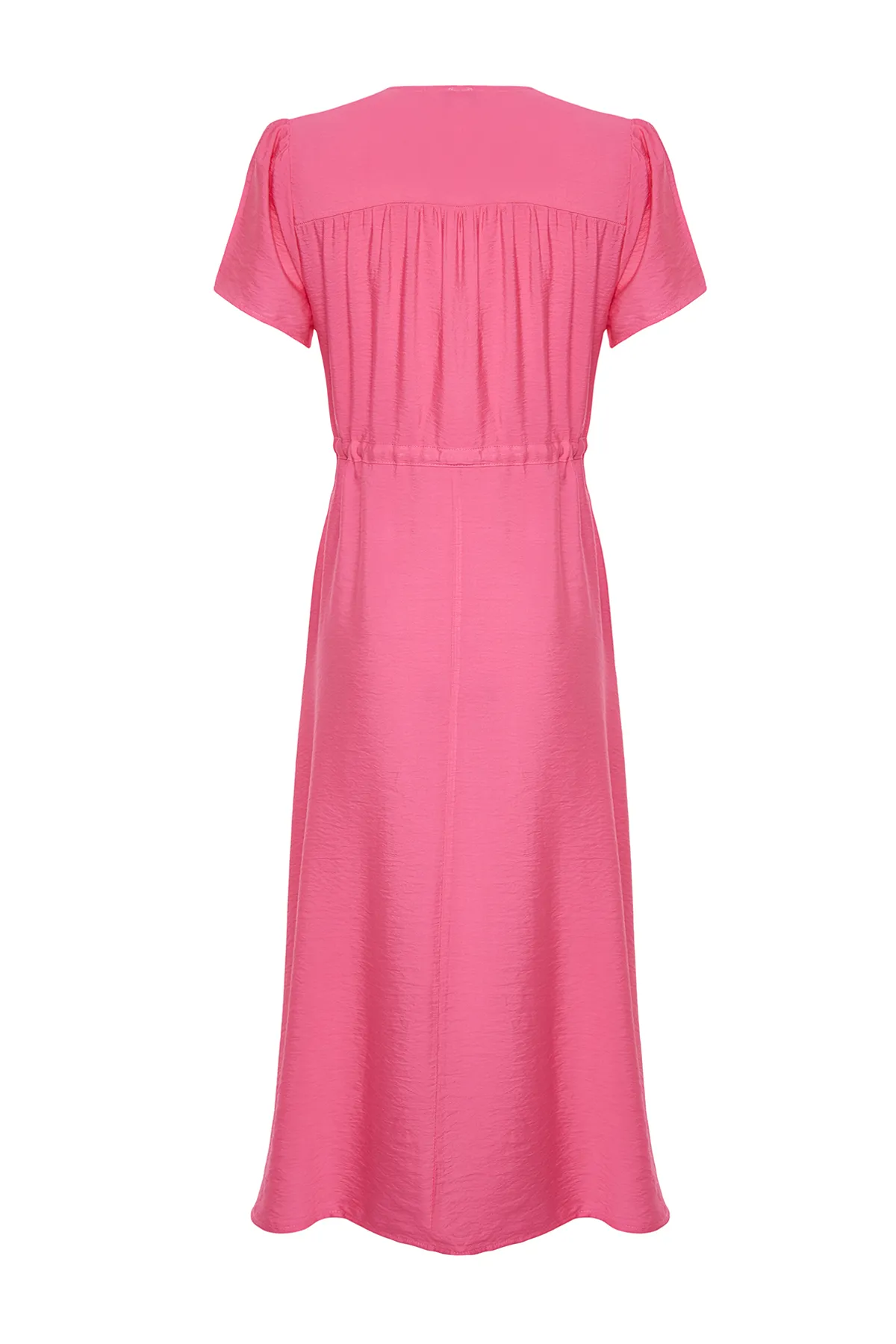 Trendyol Collection  Fuchsiafarbenes, gewebtes Midi-Kleid mit V-Ausschnitt und Taillenöffnung TWOSS24EL00501
