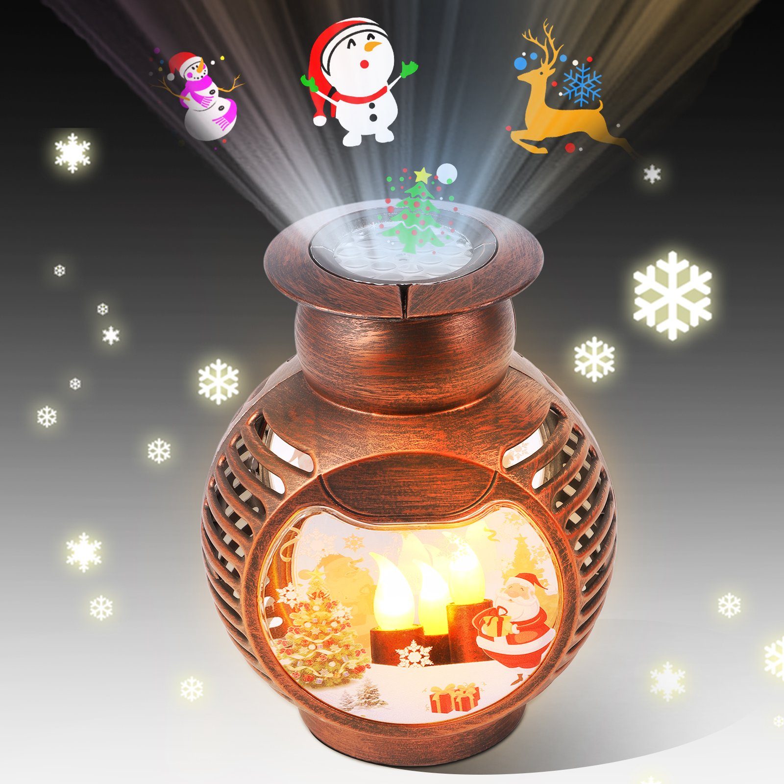Rosnek LED Laterne Schneekugel Laterne, USB/Batterie, Projektor Licht für Weihnachten, Plastik