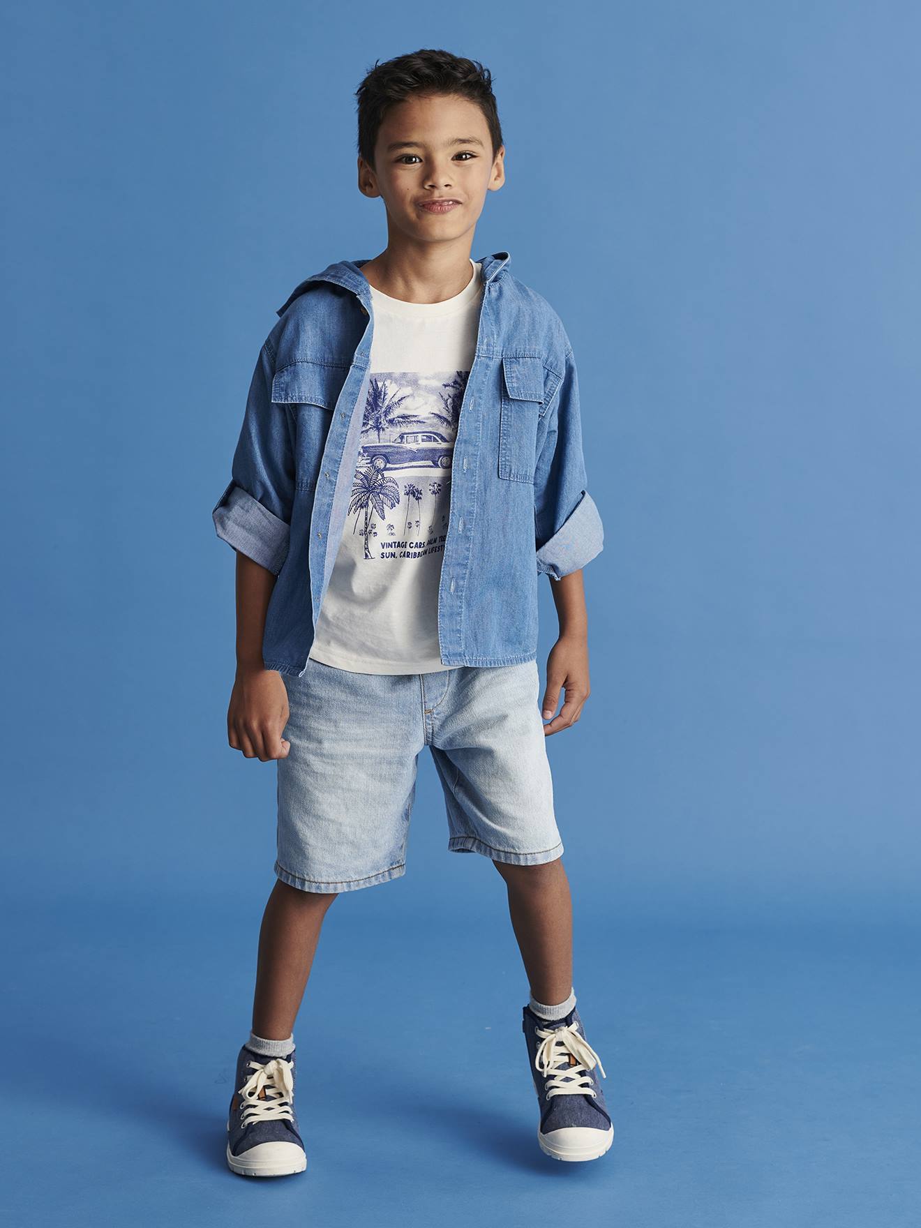 Vertbaudet Jungen Jeans-Shorts mit Schlupfbund Oeko-Tex - double stone