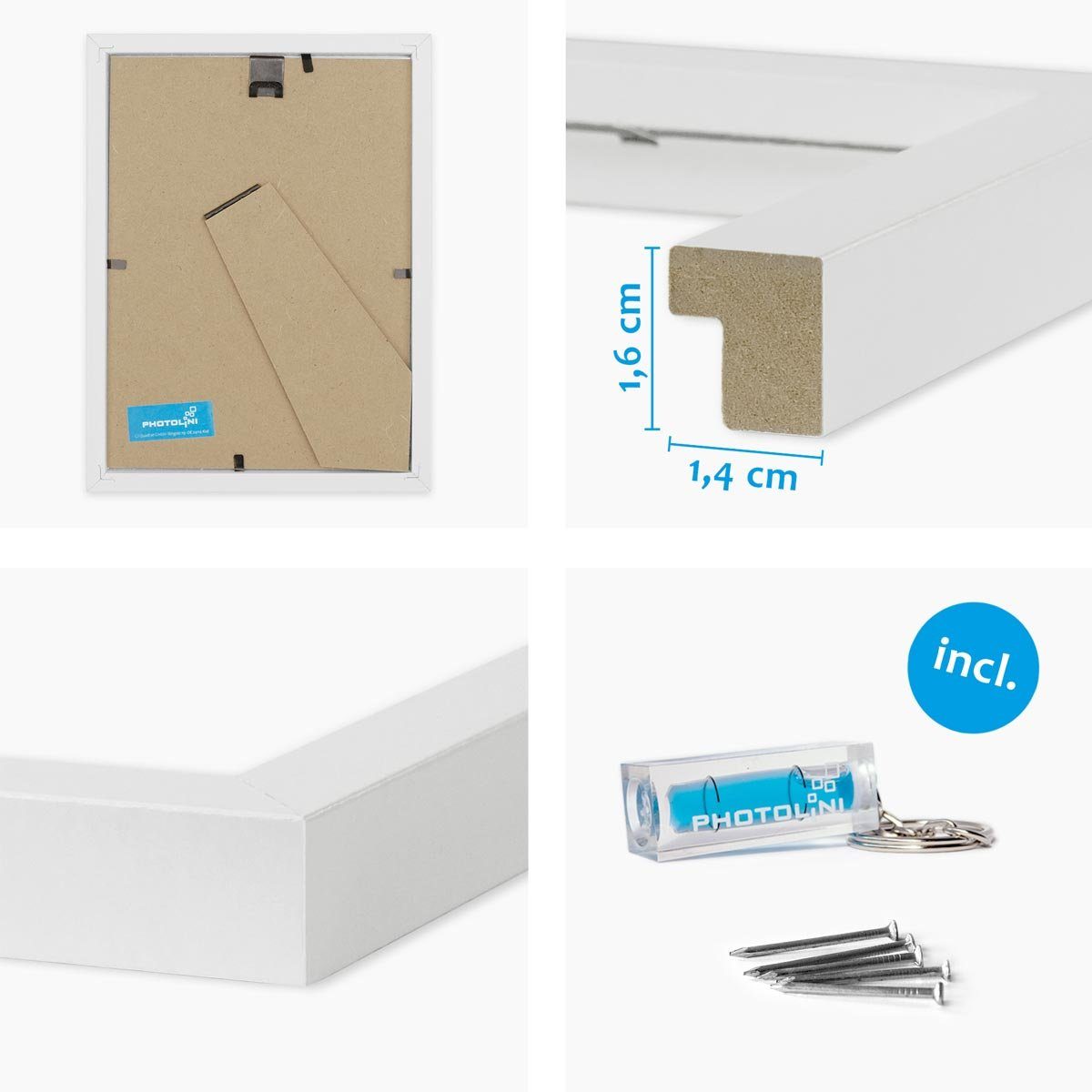 PHOTOLINI Bilderrahmen 3er Set, stabiles MDF-Holz, mit Acrylglas, extra Zubehör