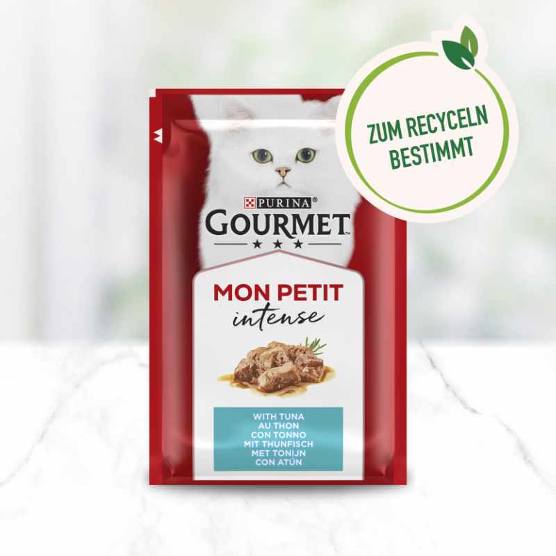 GOURMET Nassfutter GOURMET Mon Petit Intense 8x6x50g mit Thunfisch, Lachs, Forelle