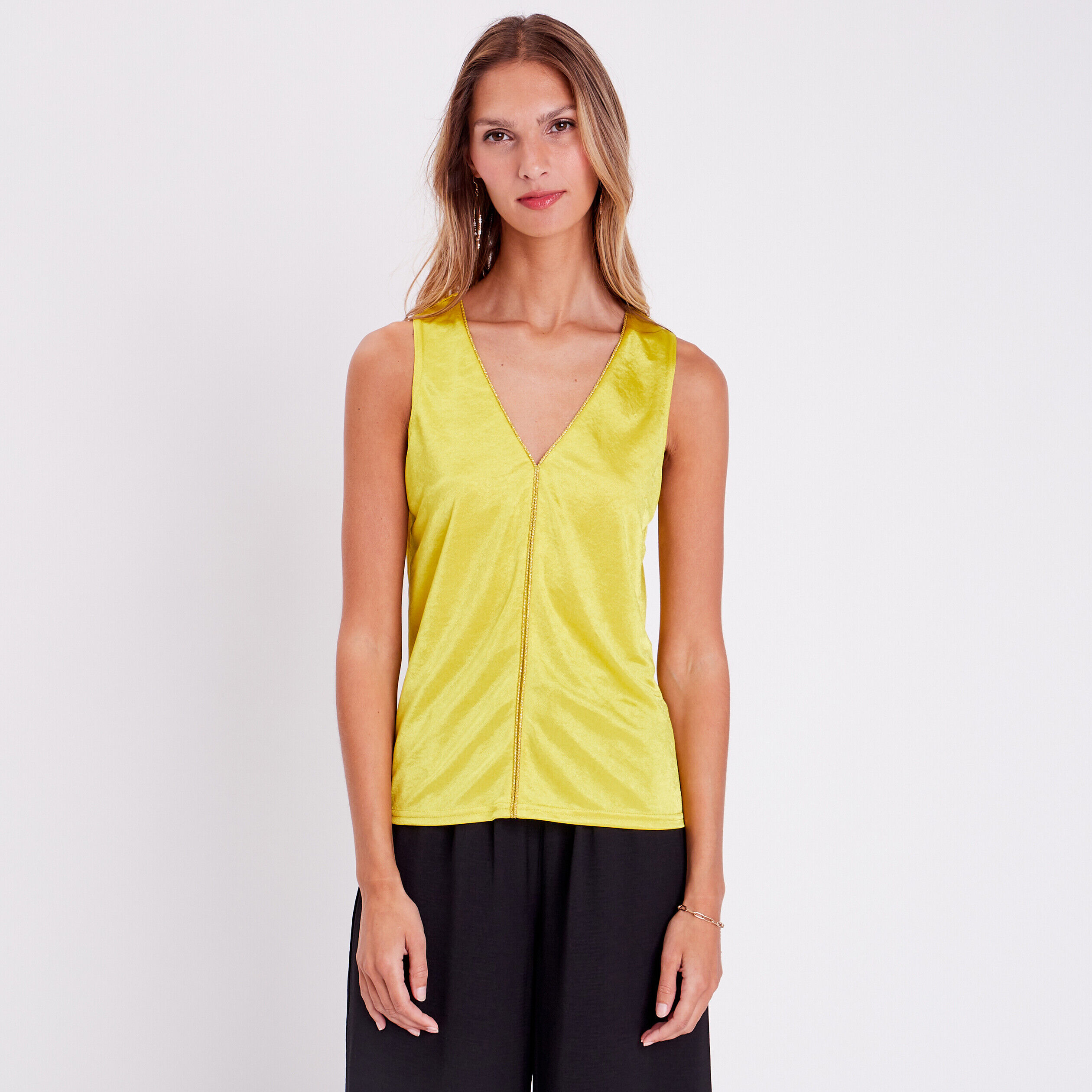 Blouse sans manches satin vert fluo femme | Cache Cache