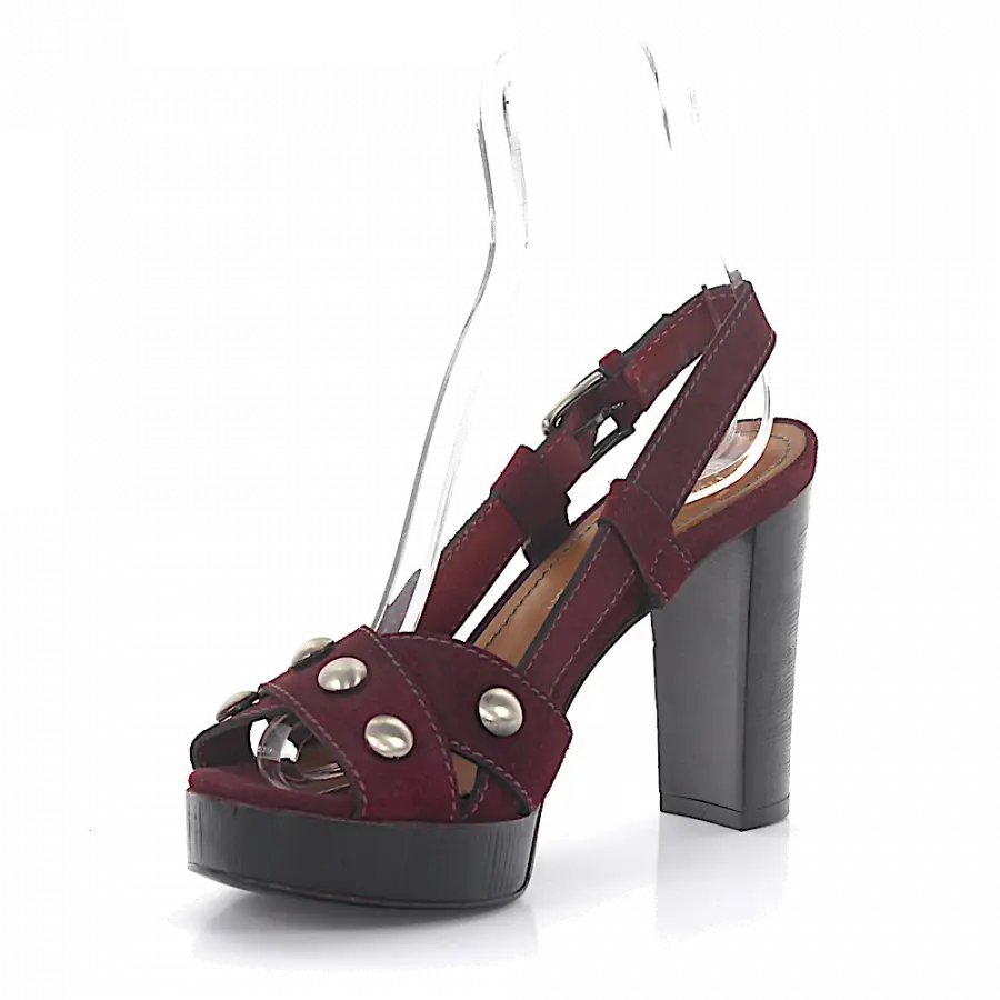 Rossano Bisconti - Plateausandalen Glattleder Holz Veloursleder Nieten bordeaux - grau