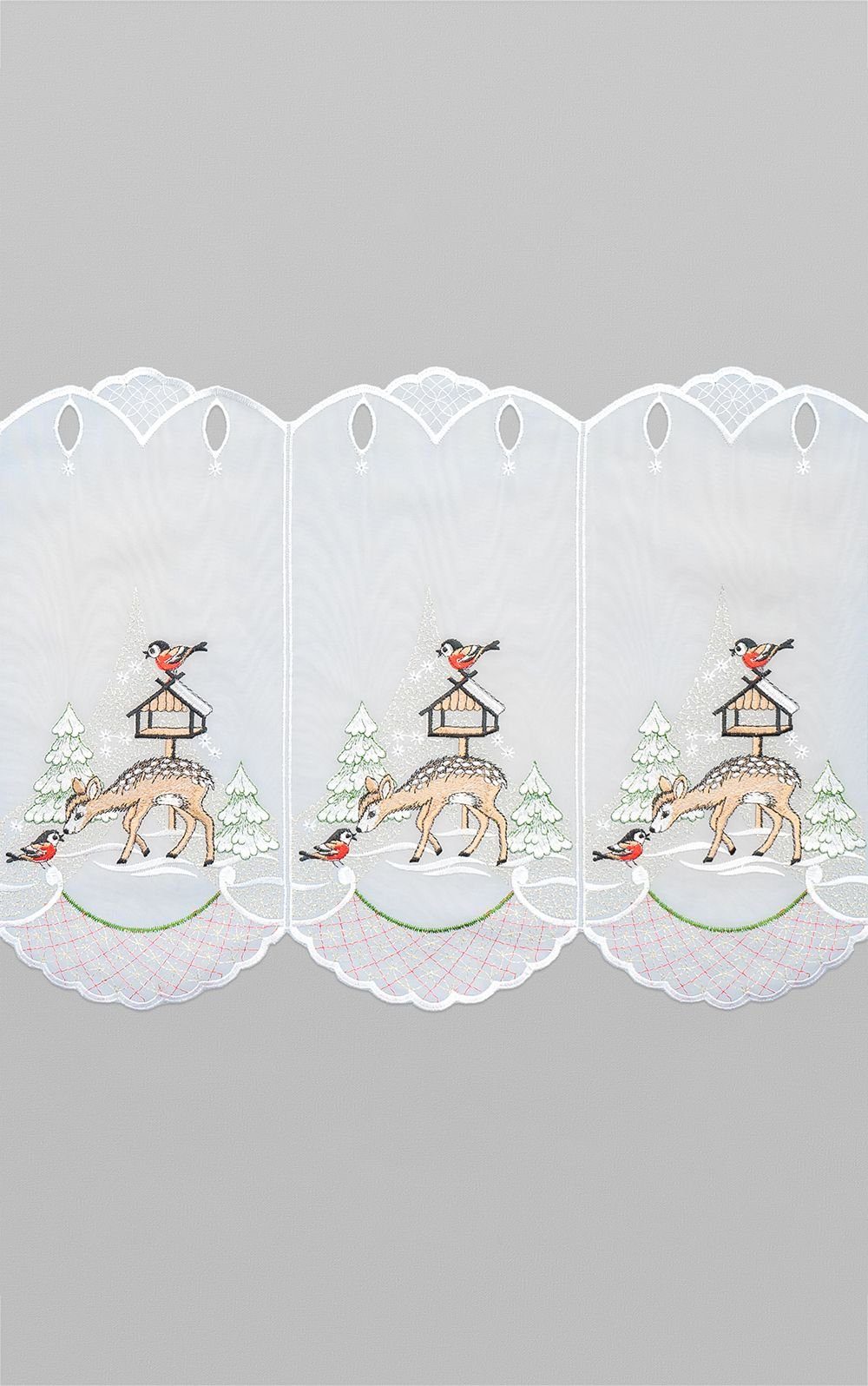 Scheibengardine Rehkitz im Winter, Plauener Spitze®, (1 St), transparent, HxB 35x48cm