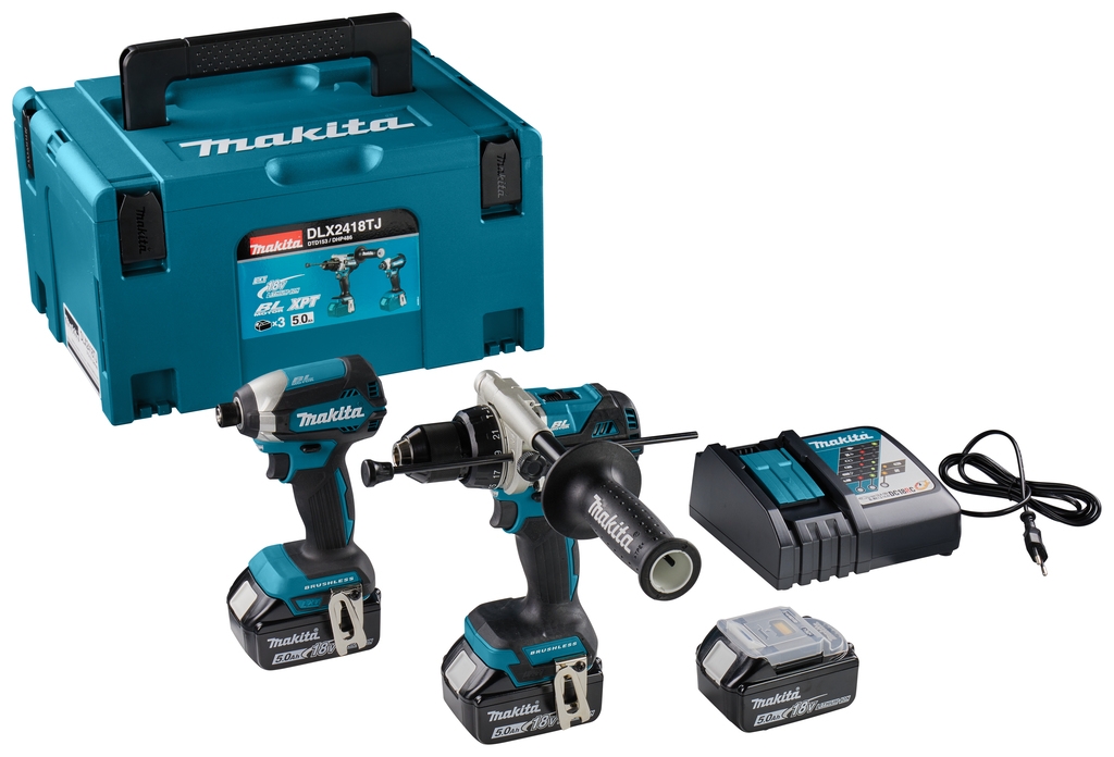 Makita DLX2418TJ - DHP486 Sladdlös slagborrmaskin + DTD153 Sladdlös slagskruvmejsel 18 Volt 3x 5,0 Ah Li-ion