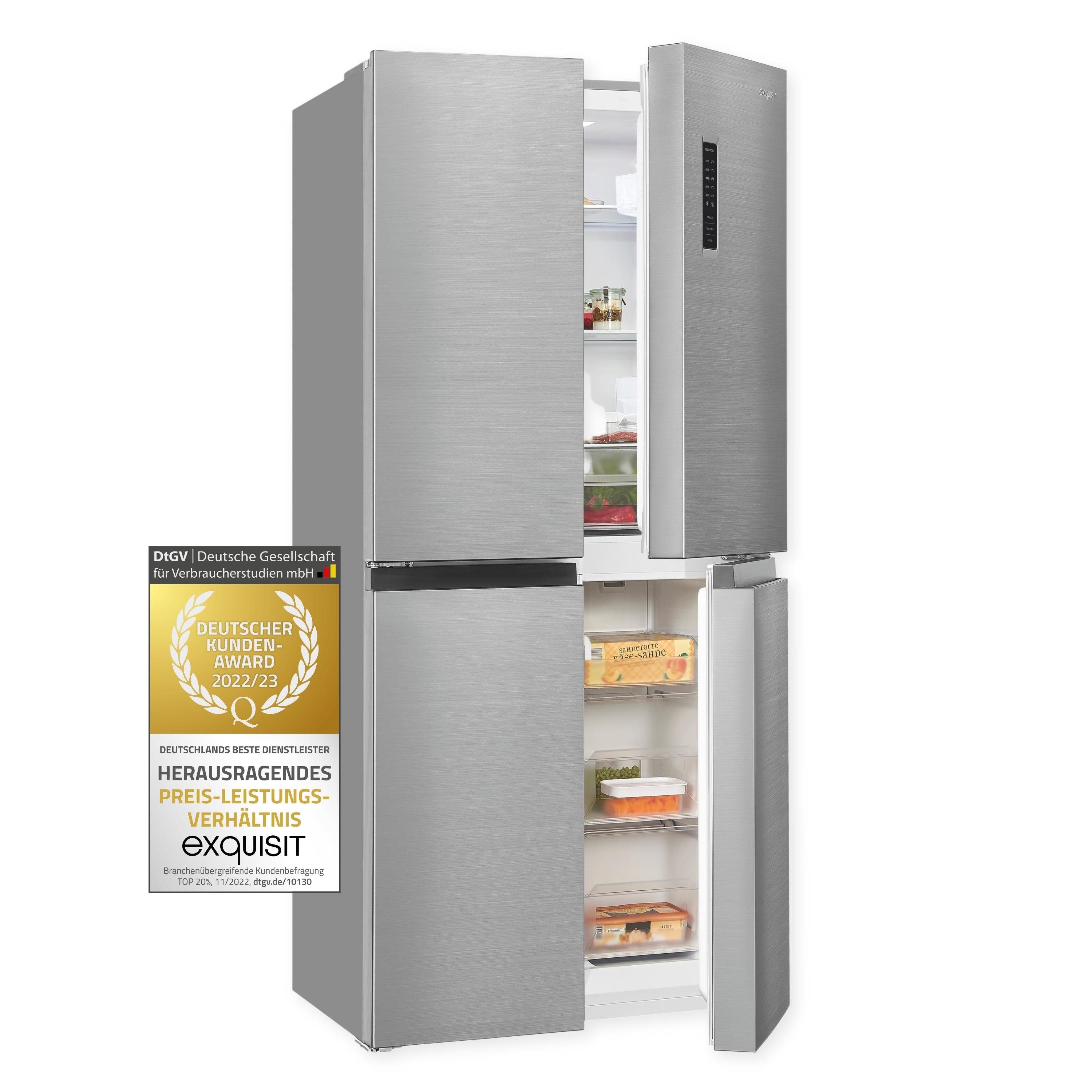 exquisit Side-by-Side MD365-125-040D, 180 cm hoch, 79 cm breit, NoFrost, Inverter Kompressor, Touch-Bedienung