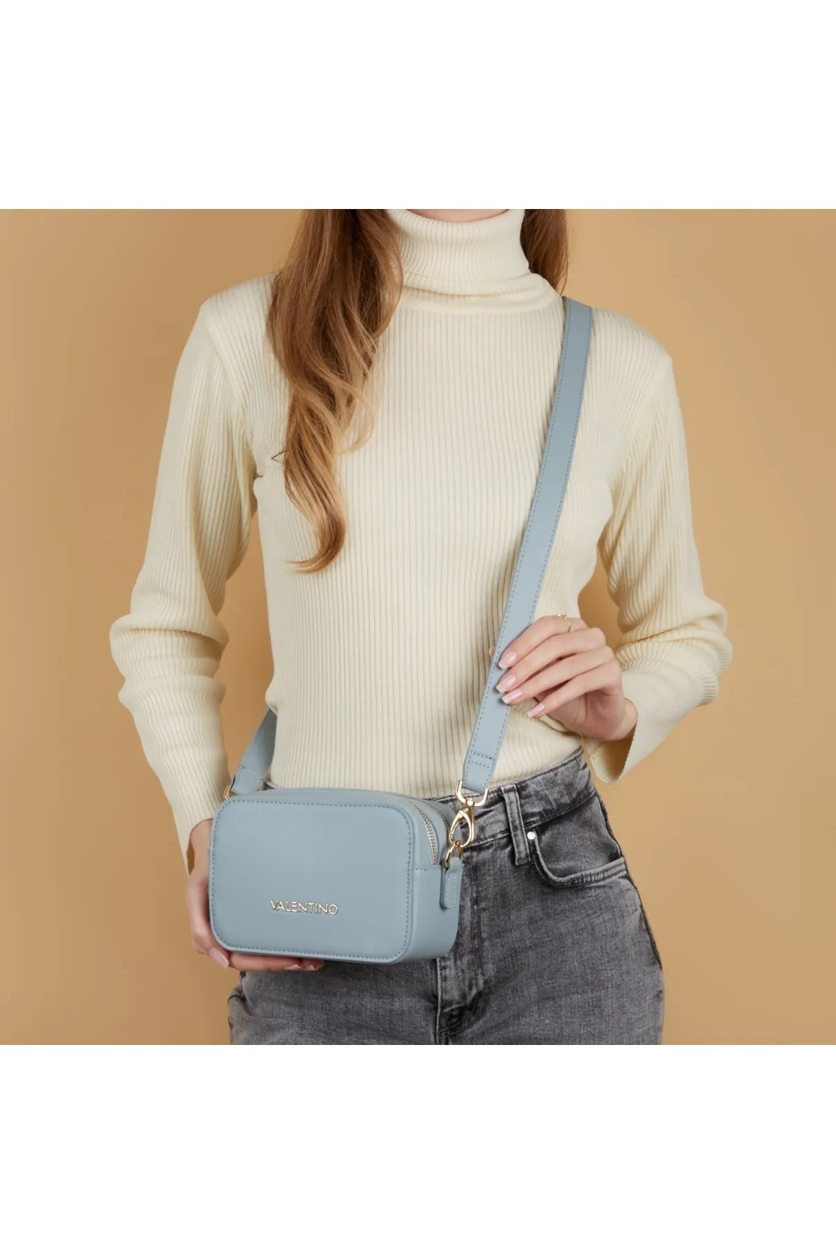 1'ASLAN  Valentino Bags Zero Damen Umhängetasche Blau Vbs7b306polvere