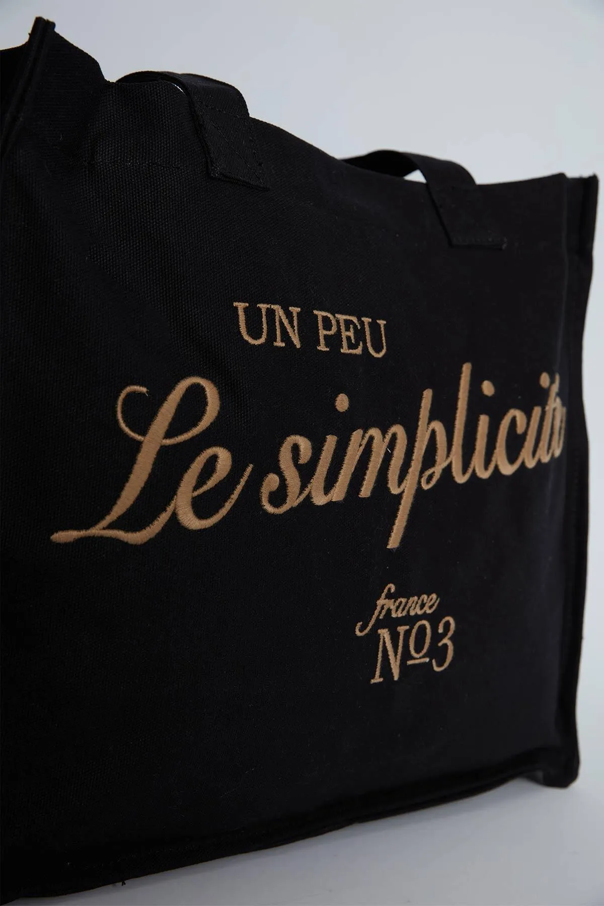 Manuka  Bestickte Shoper-Canvas-Tasche Schwarz
